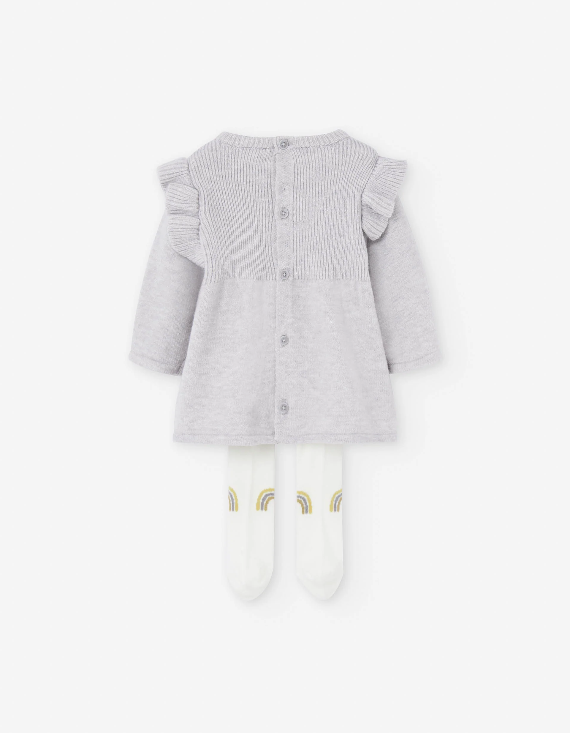 Ribbed knit dress and tights for newborn girls, grey/white
