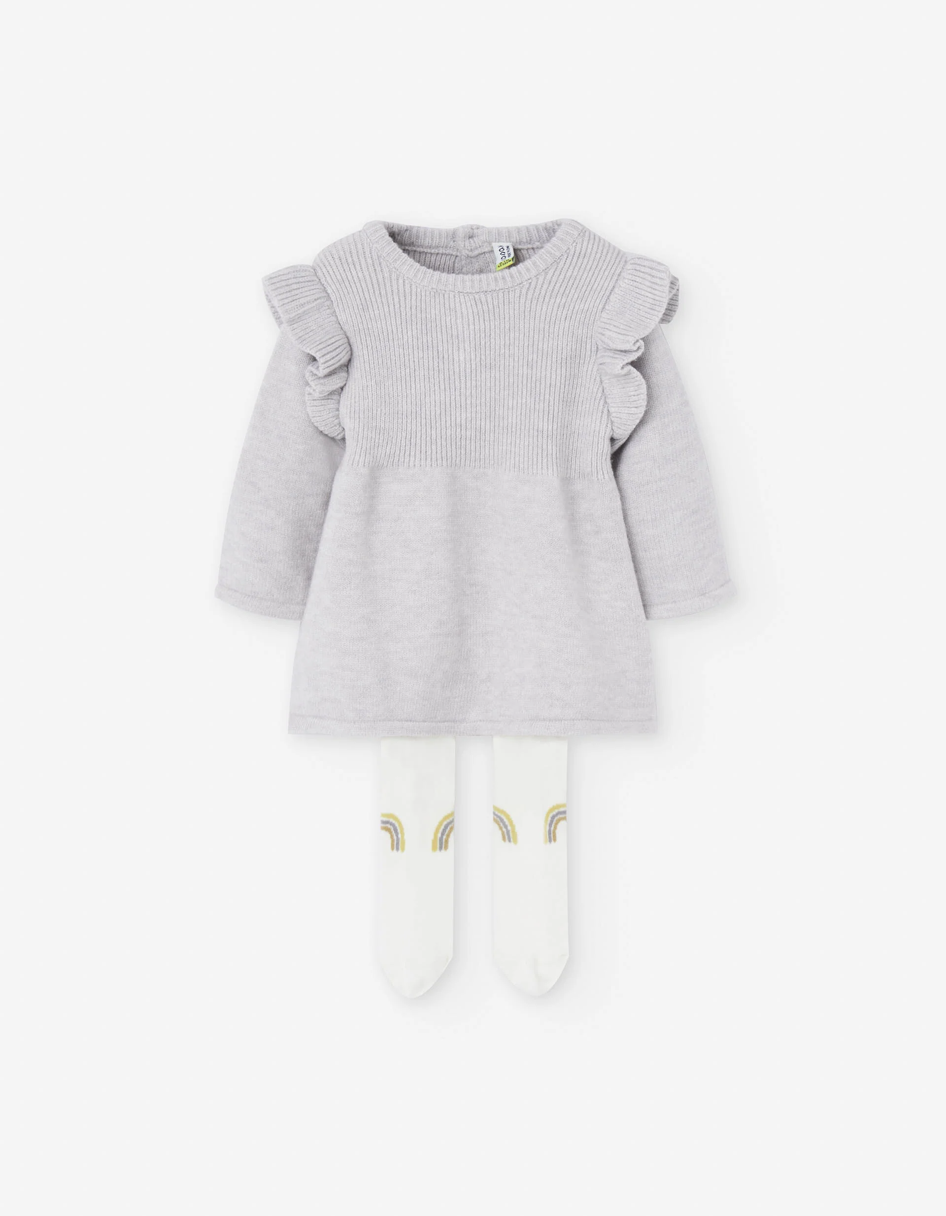 Ribbed knit dress and tights for newborn girls, grey/white