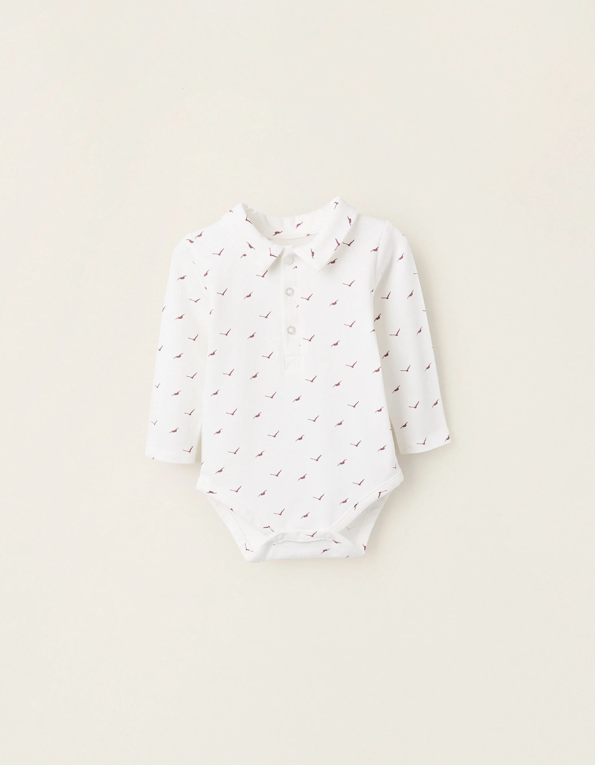 Bodysuit with Pattern for Newborns 'Birds', White/Burgundy
