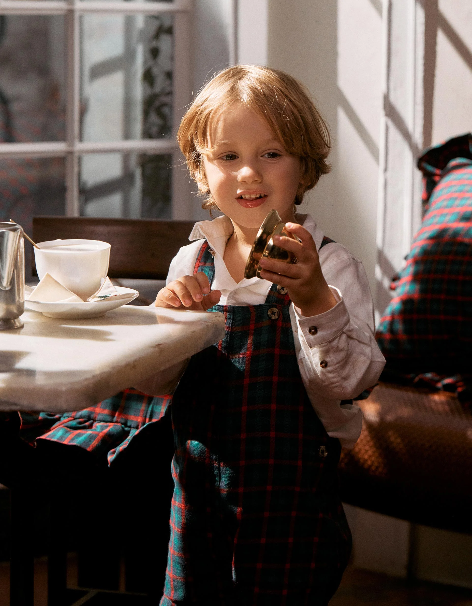 Shirt + checked dungarees You&Me for baby boys, green/blue/red