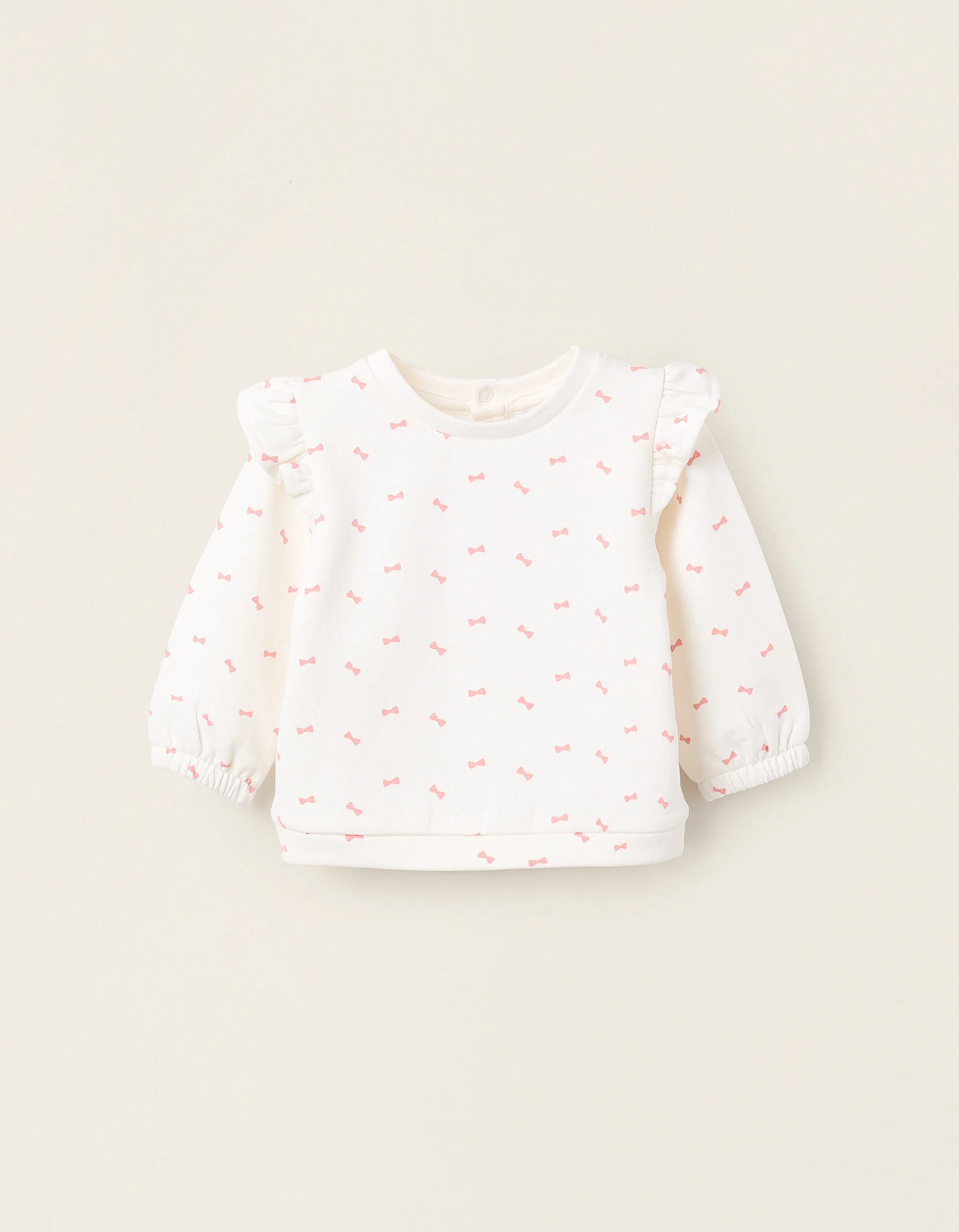 Brushed Sweatshirt with Ruffles for Newborn Girls 'Bows', White
