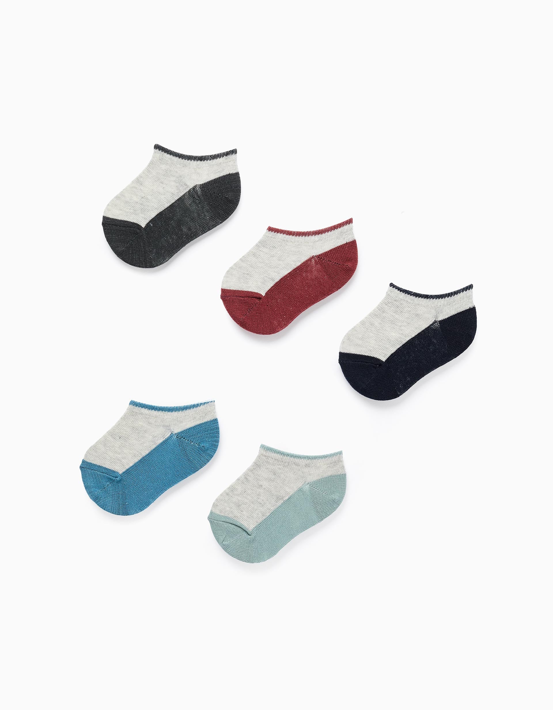 Pack 5 Pairs of Bicolour Ankle Socks for Baby Boys, Multicolour
