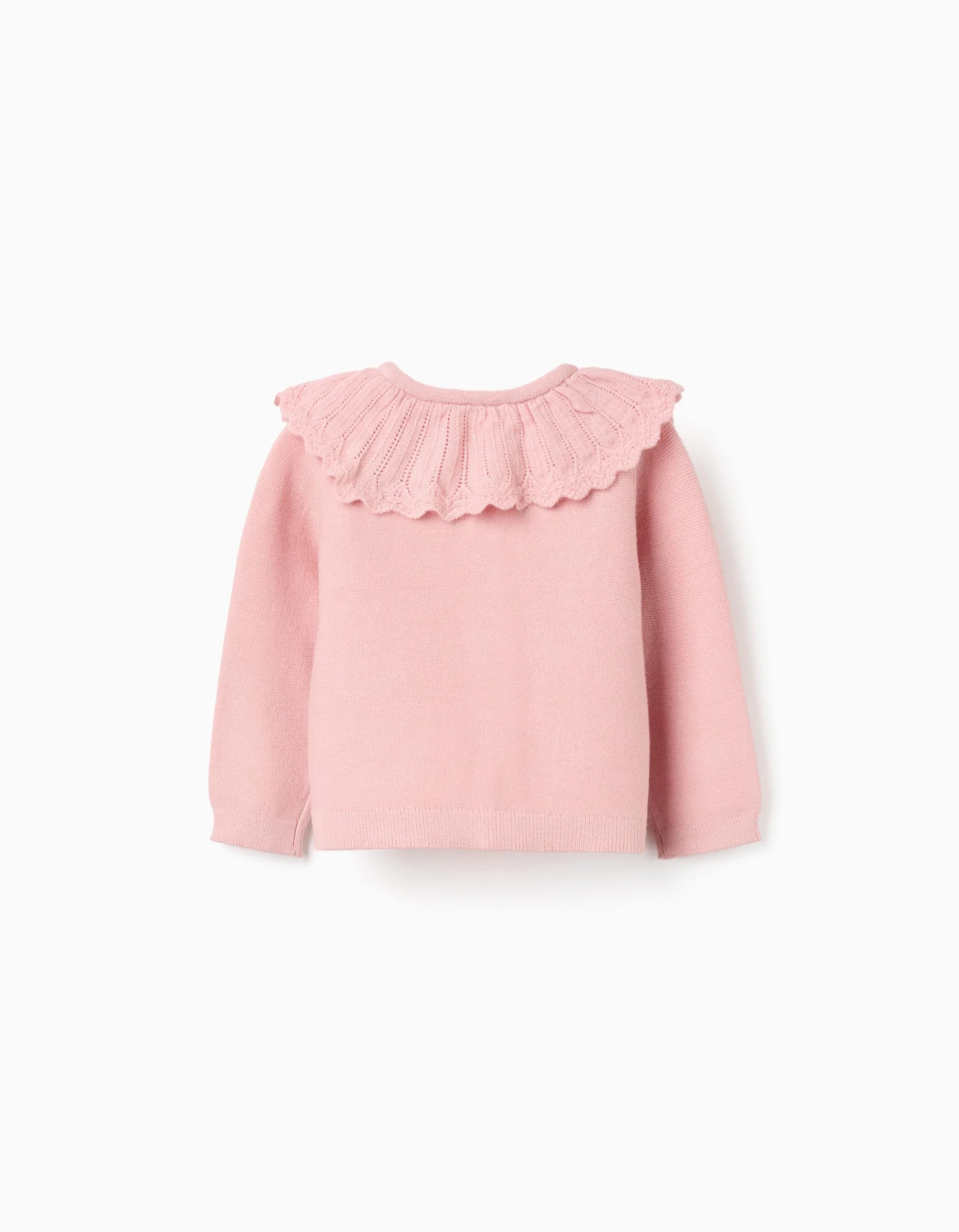 Knitted cardigan with openwork collar for newborn girls, pink
