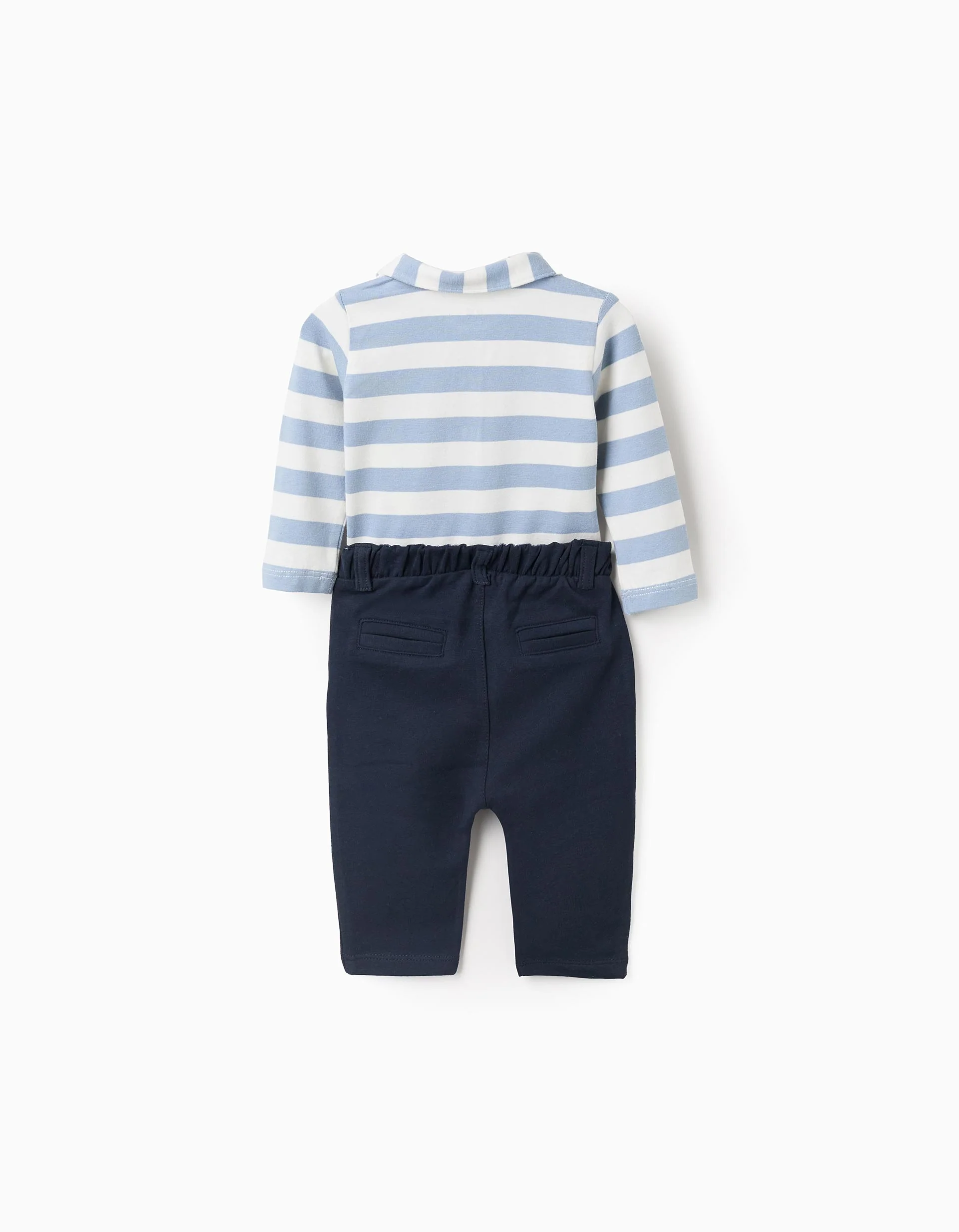 Striped Bodysuit + Jersey Trousers for Newborns, Blue/White