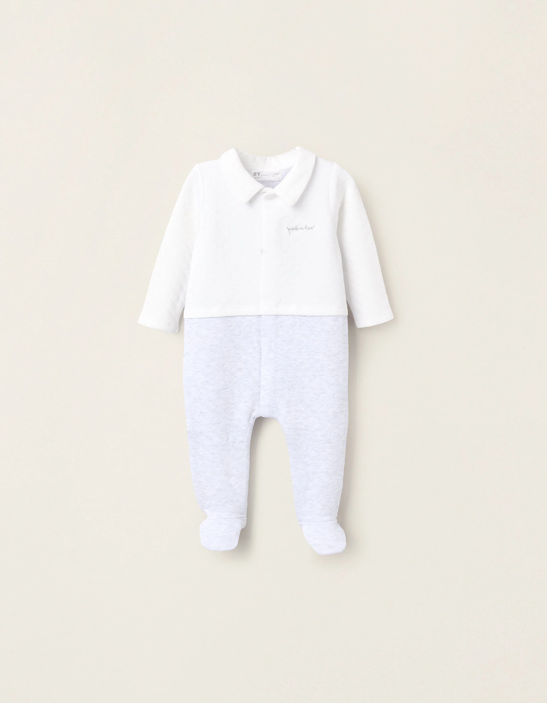 Sleepsuit with Texture for Newborns 'Peek-a-Boo', White/Grey