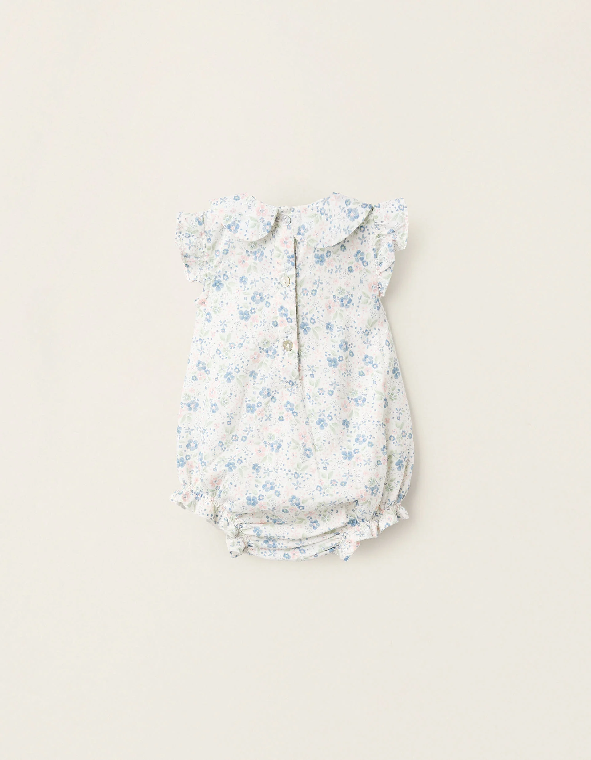 Floral Cotton Jumpsuit for Newborn Girls, White/Blue/Pink