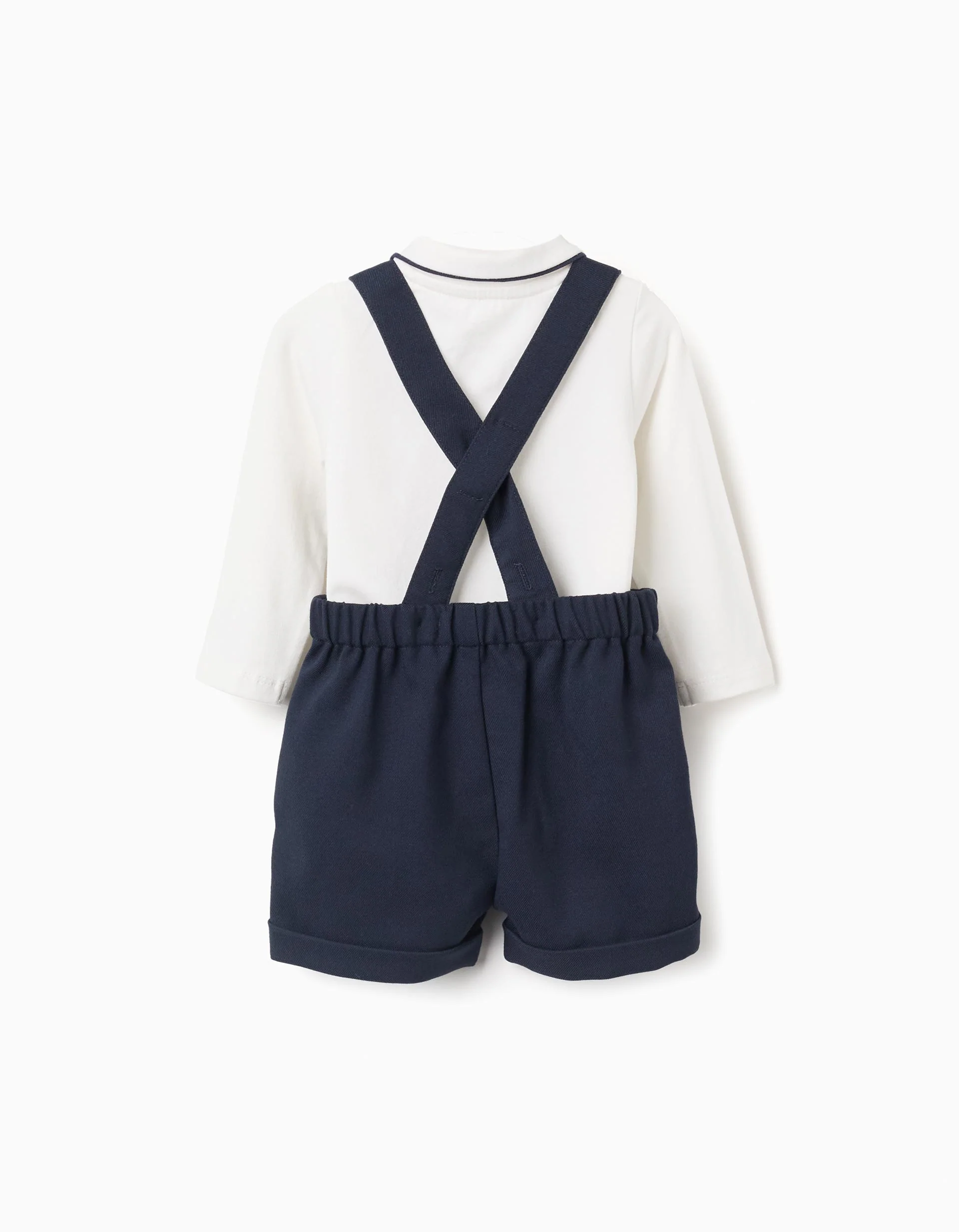 Cotton bodysuit + twill shorts You&Me for newborn boys, white/dark blue