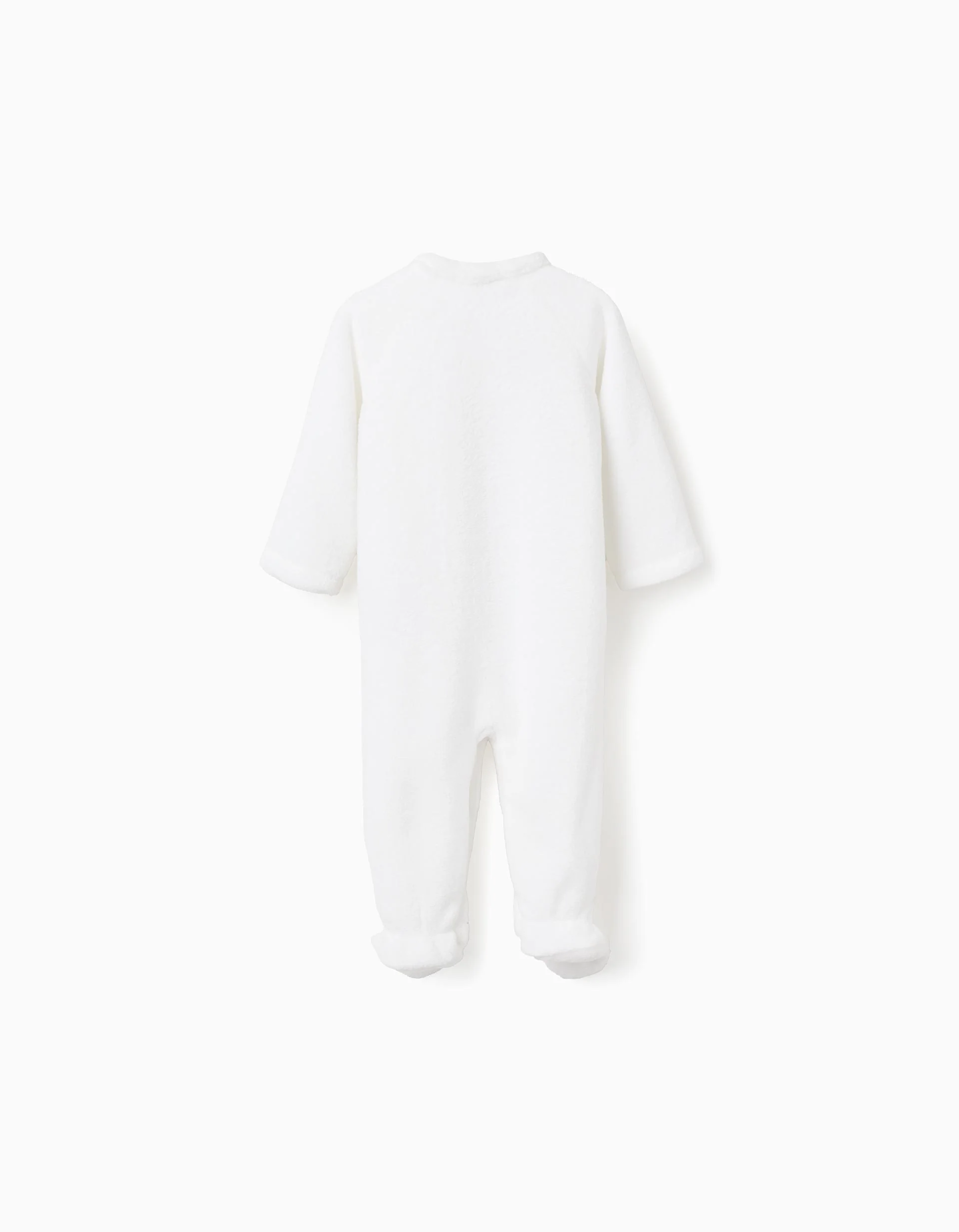 Coral fleece babygrow with chest embroidery for newborns, white