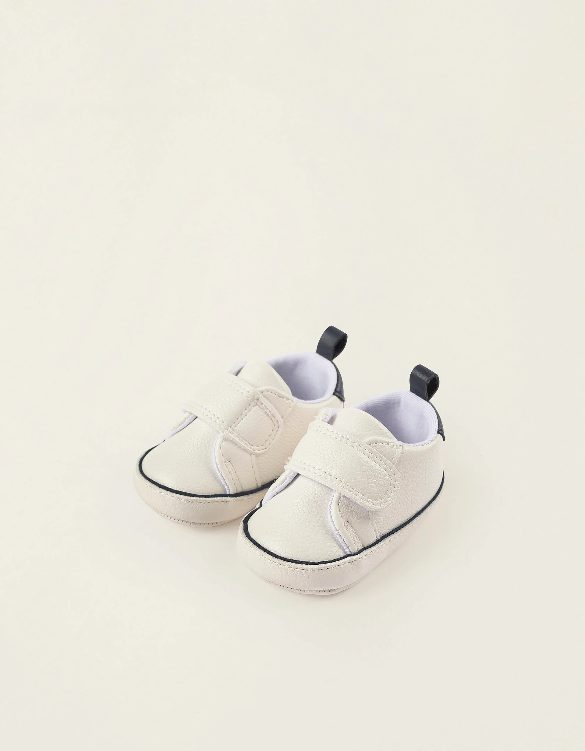 Synthetic Leather Trainers for Newborn Boys, White/Dark Blue