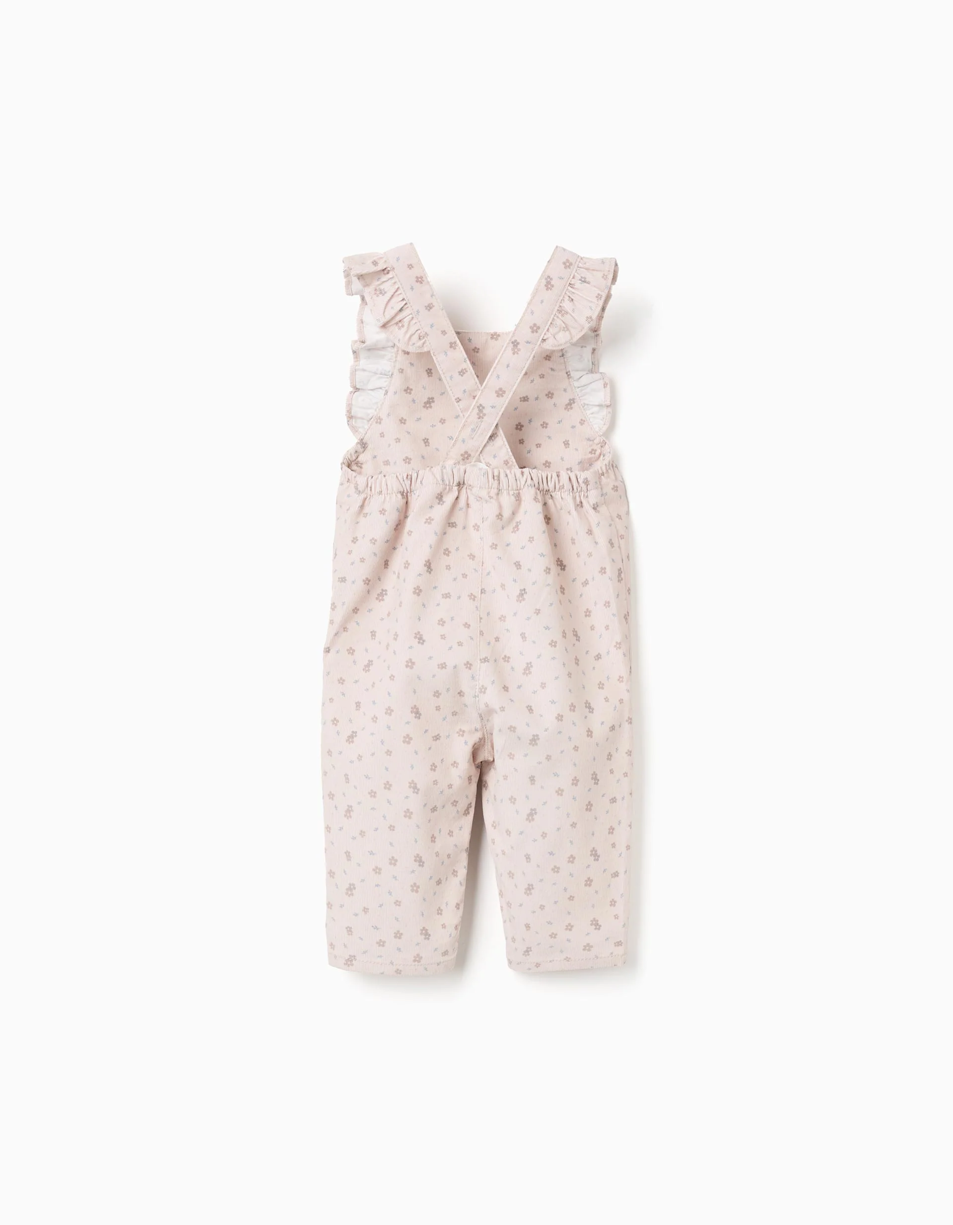Corduroy jumpsuit with floral motif for newborn girls, beige