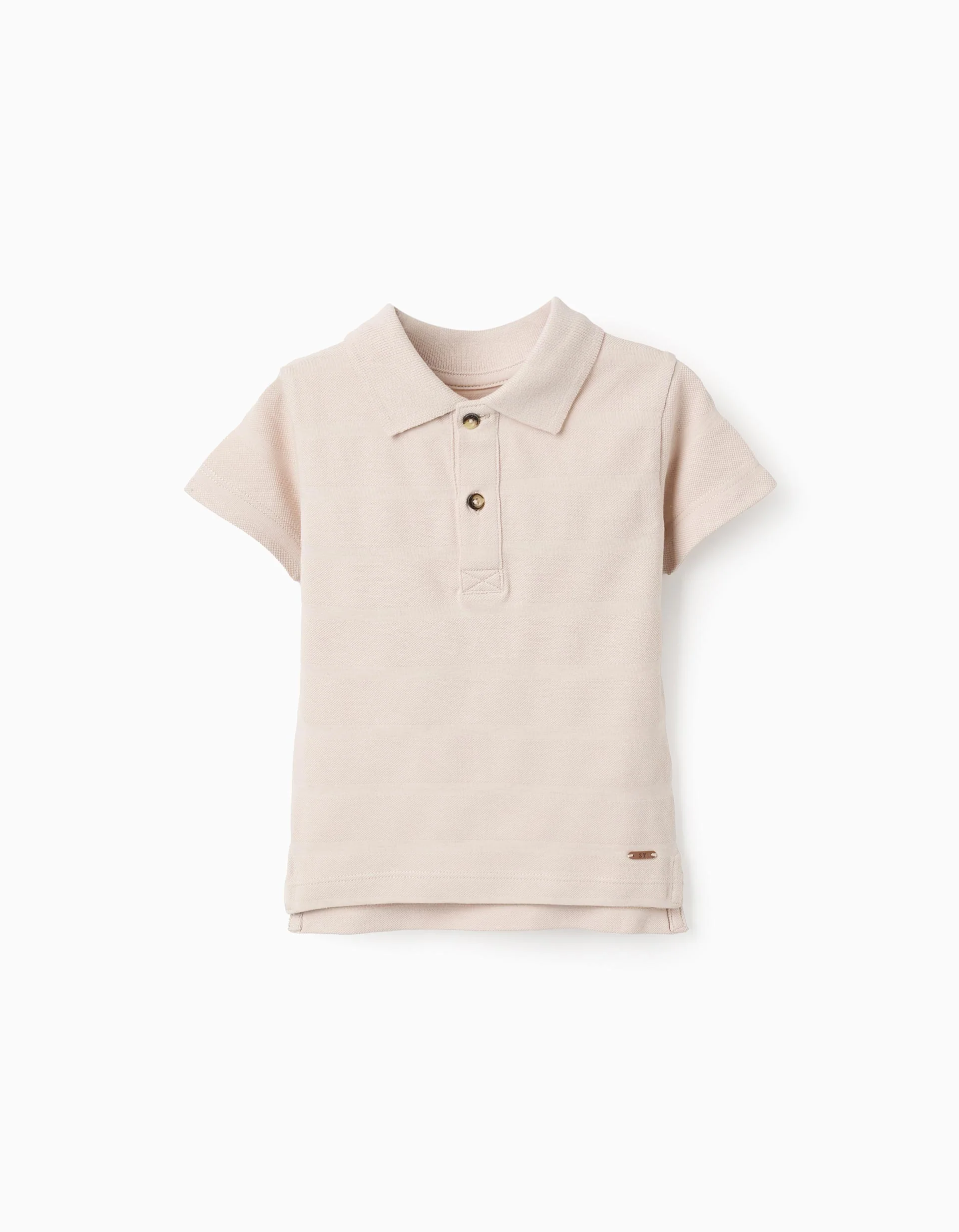 Cotton Striped Textured Polo-shirt for Baby Boys, Beige