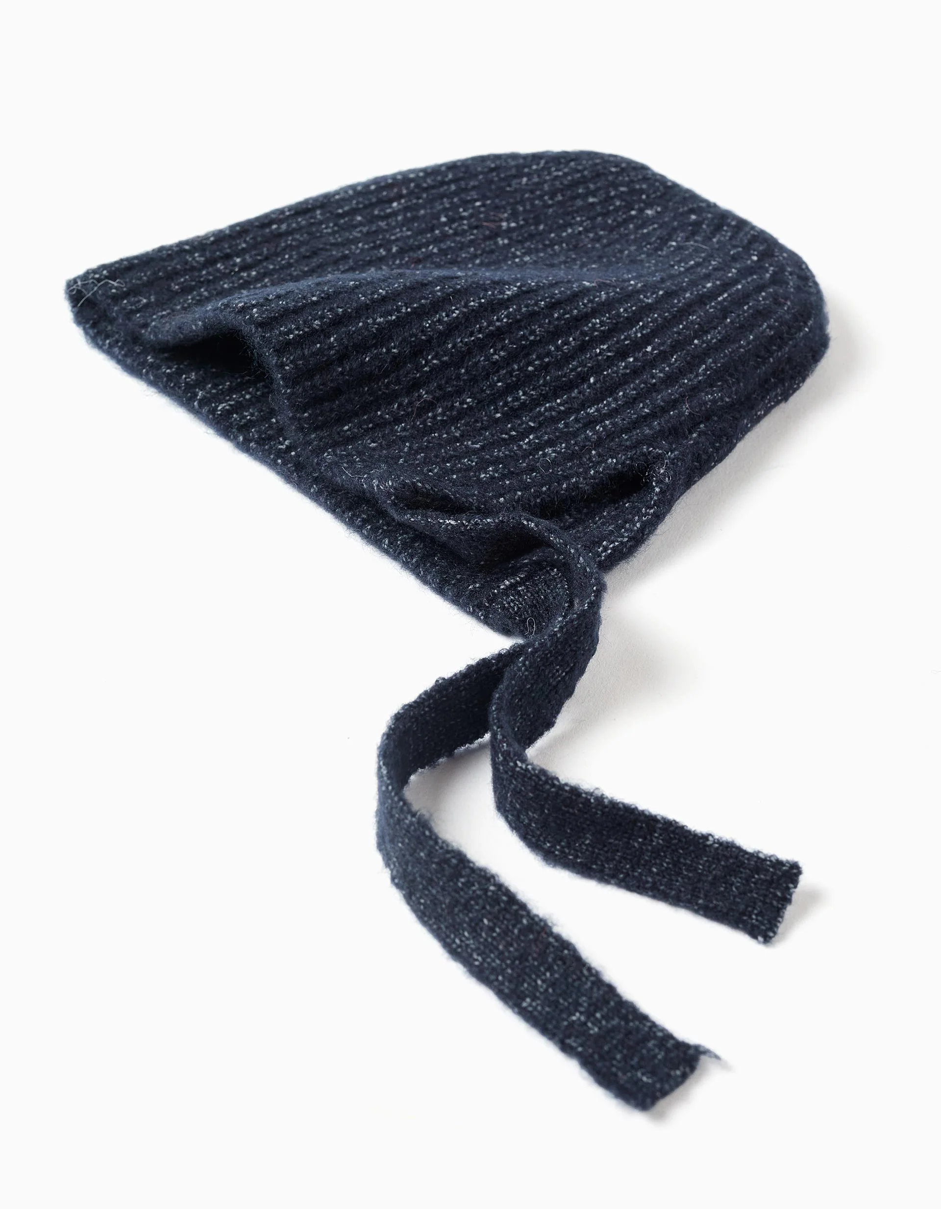 Ribbed knit beanie with side straps for newborn girls, dark blue