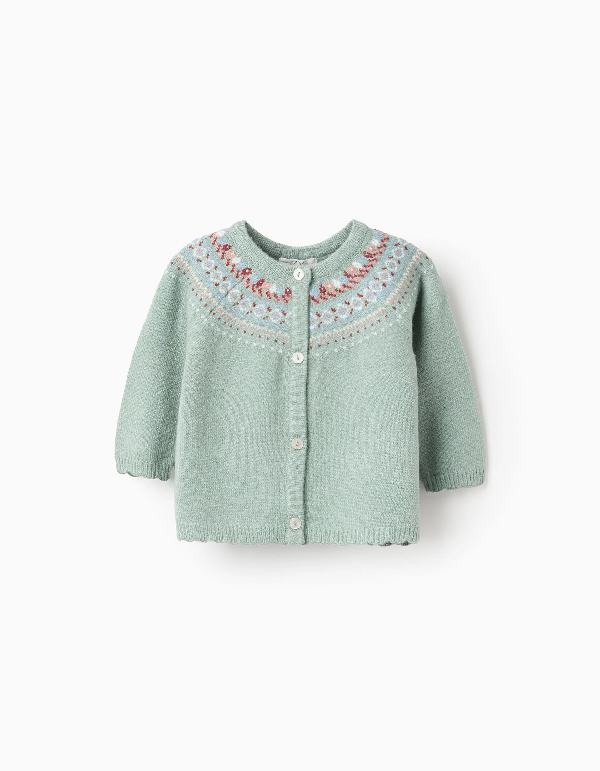 Jacquard Knitted Cardigan for Newborn Girls, Green