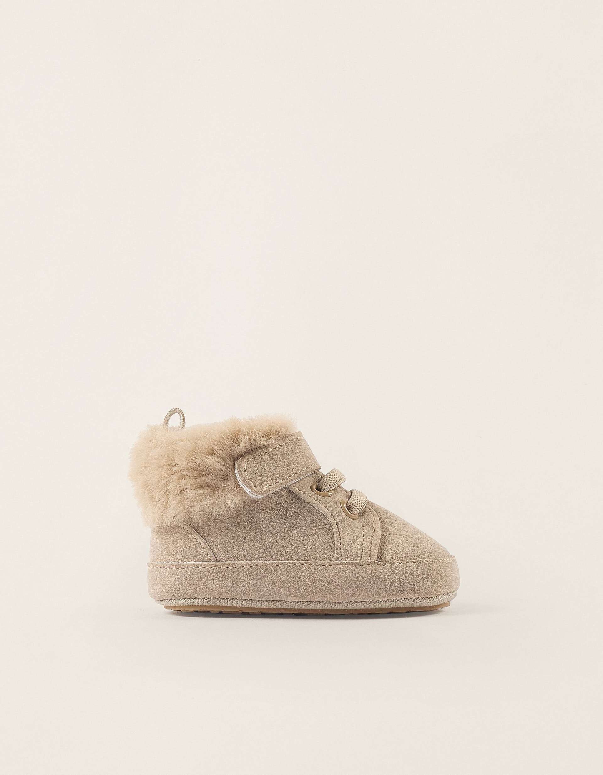 Suedine Boots with Touch-fastening Strap for Newborn Girls, Beige