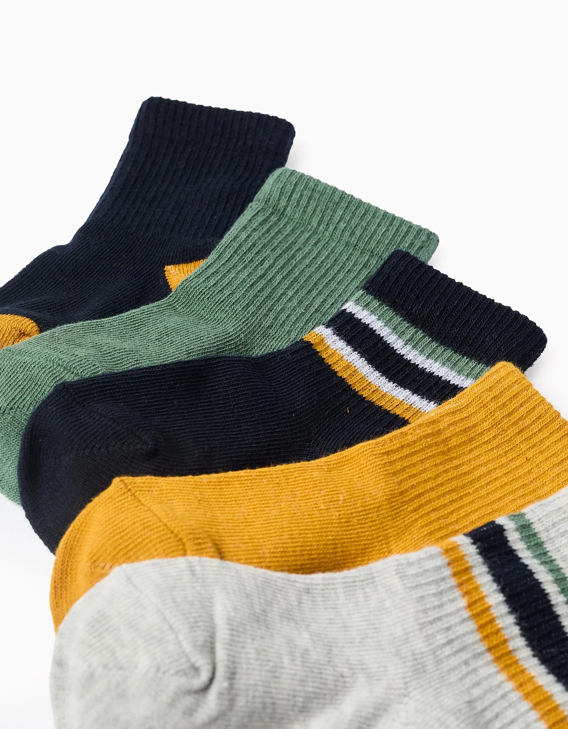 Pack of 5 Pairs of Plain/Striped Socks for Baby Boys, Multicolour