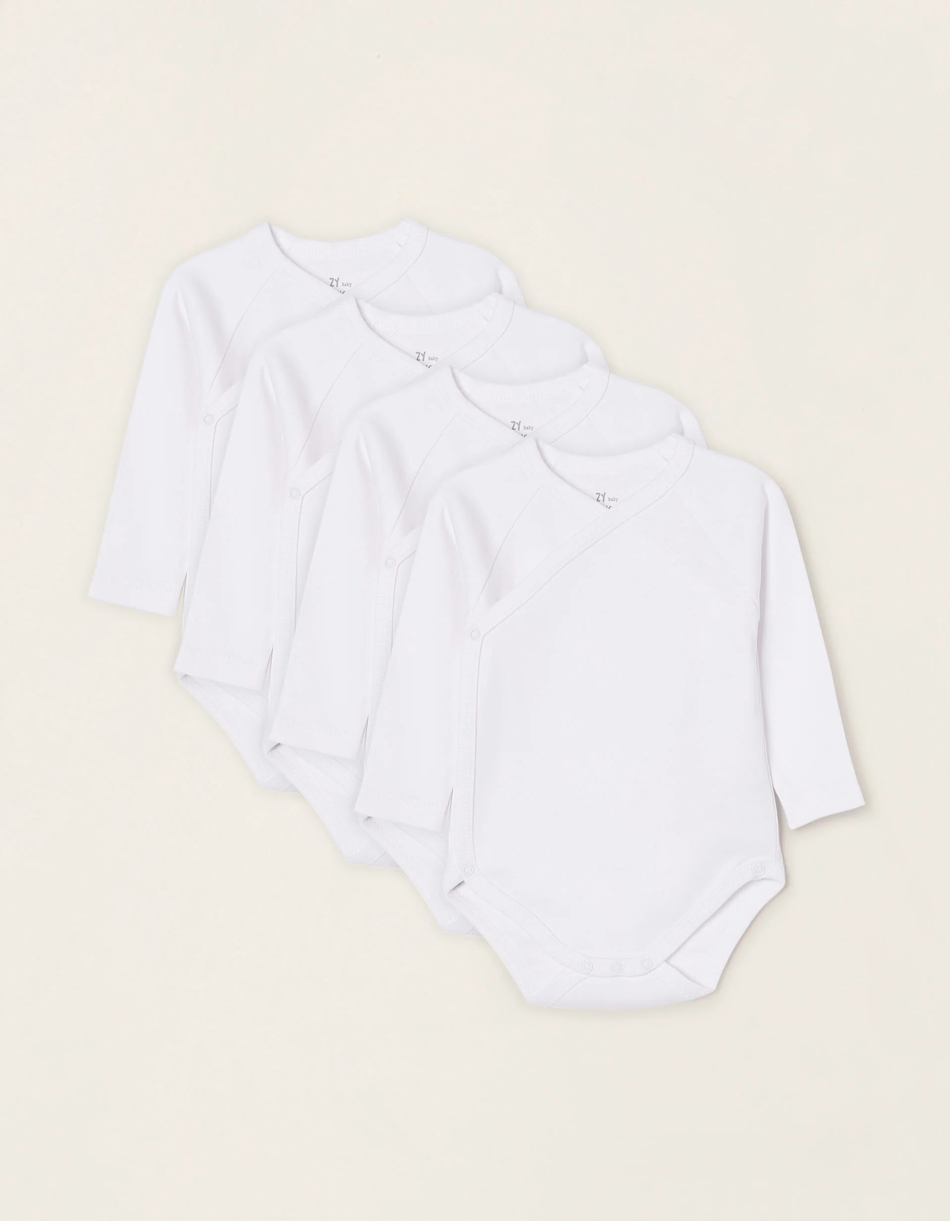 Pack of 4 Wrapover Bodysuits in Cotton for Babies, White