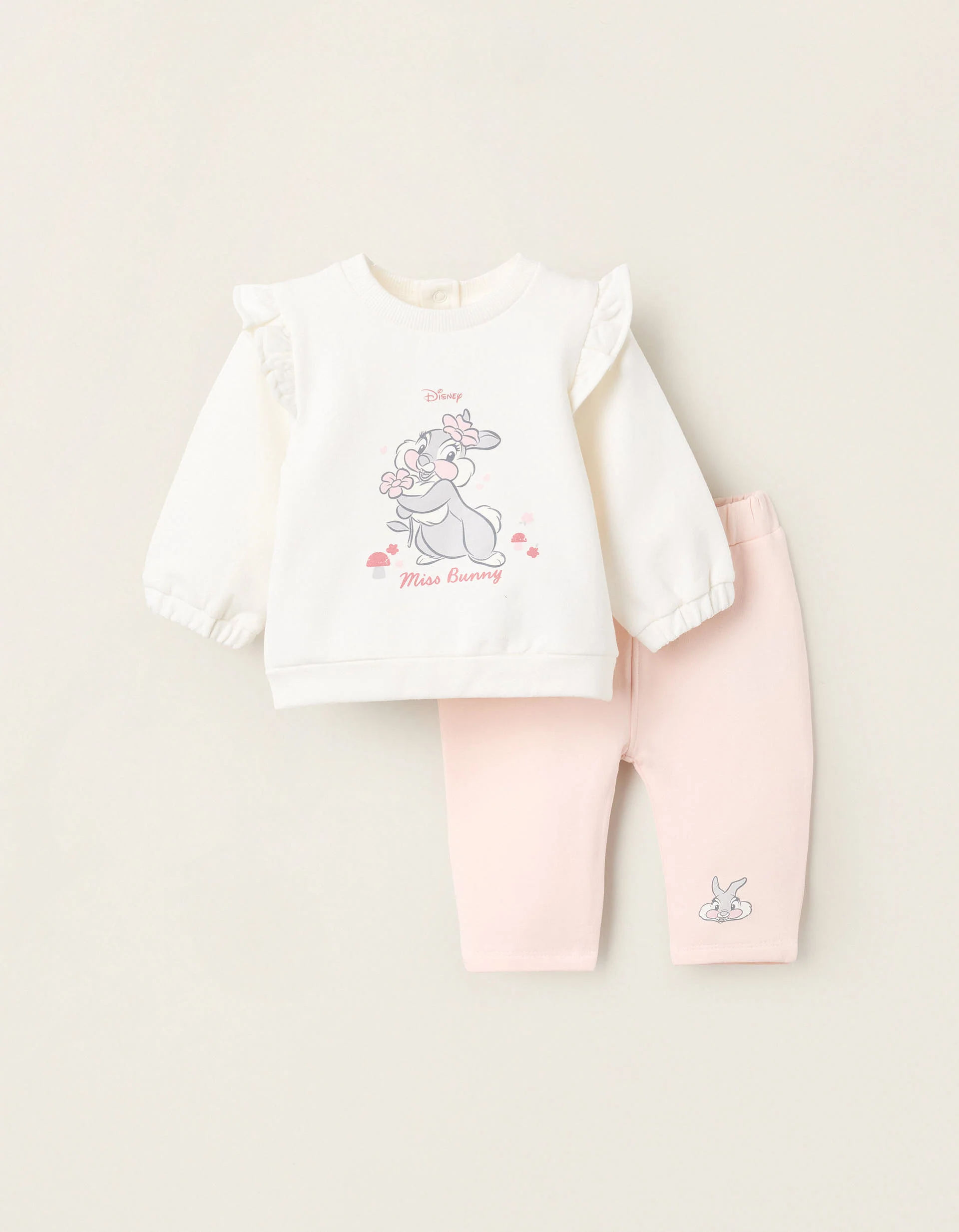 Brushed Sweatshirt + Trousers for Newborns 'Miss Bunny', White/Pink