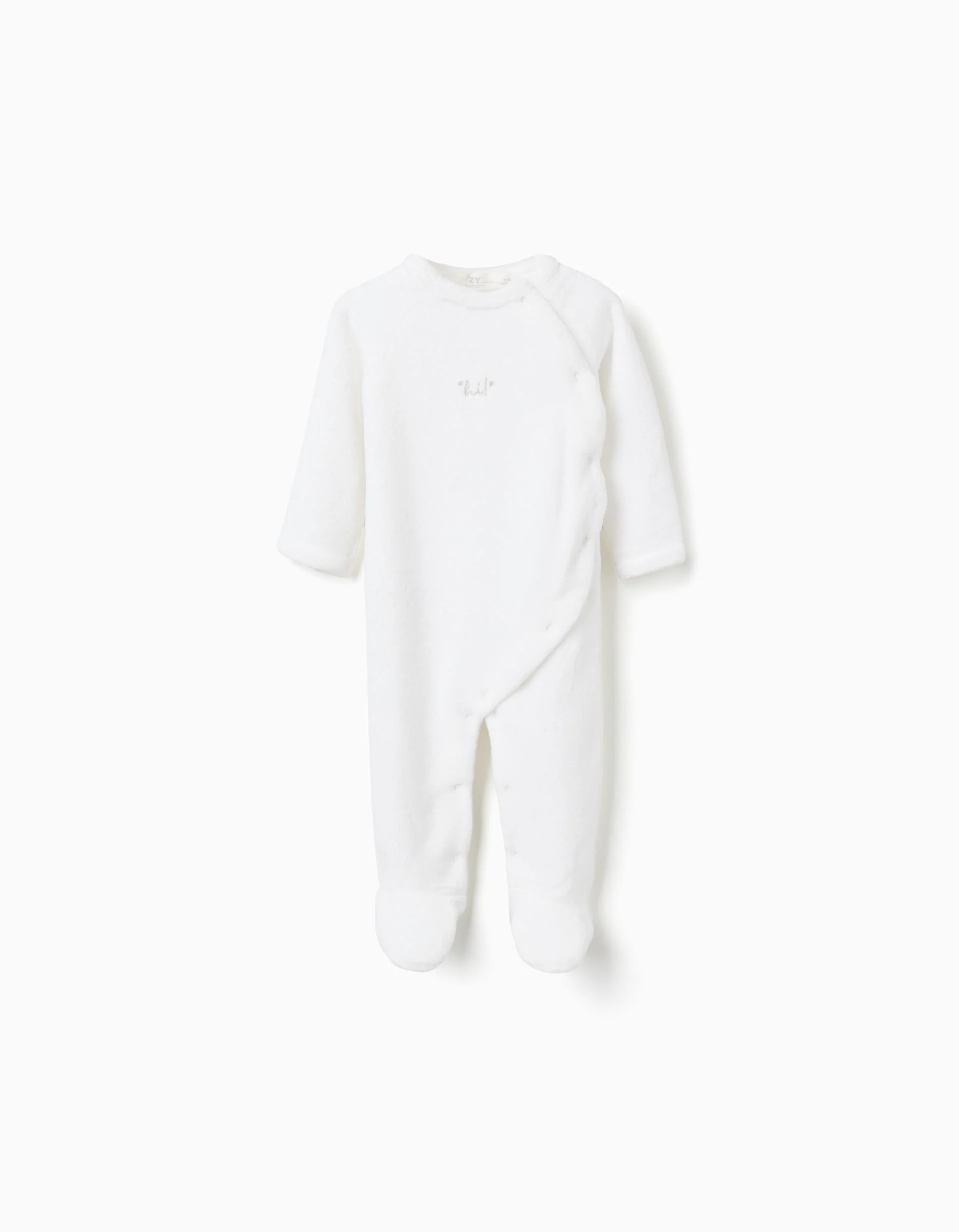 Coral fleece babygrow with chest embroidery for newborns, white