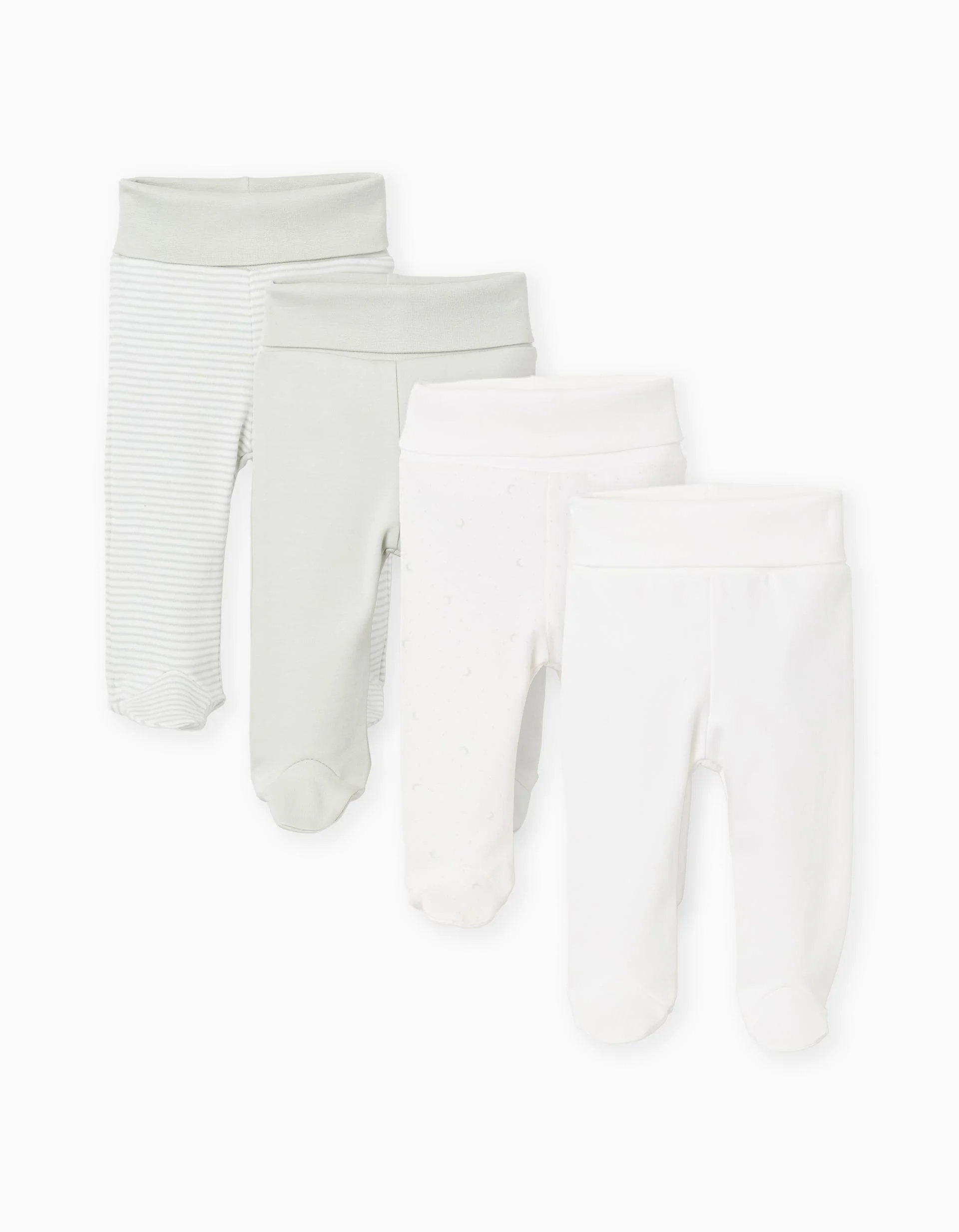 Pack of 4 cotton high waist trousers for newborn boys, white/green