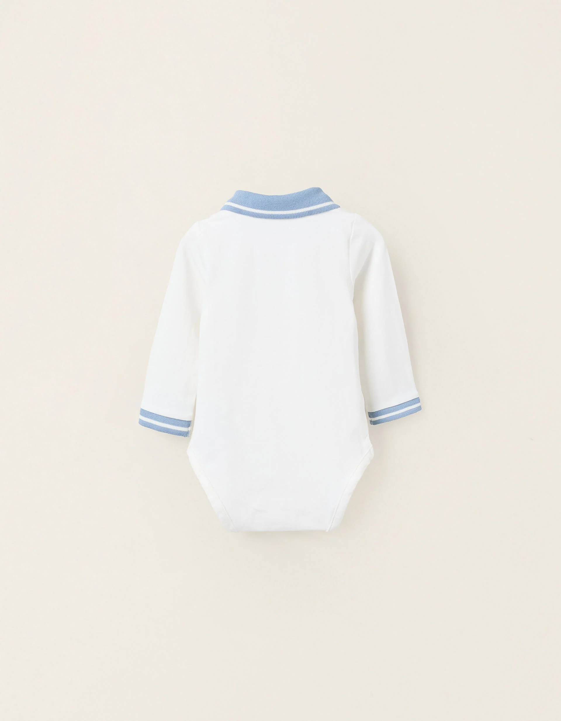 Stretch Cotton Polo-bodysuit for Newborns, White/Blue
