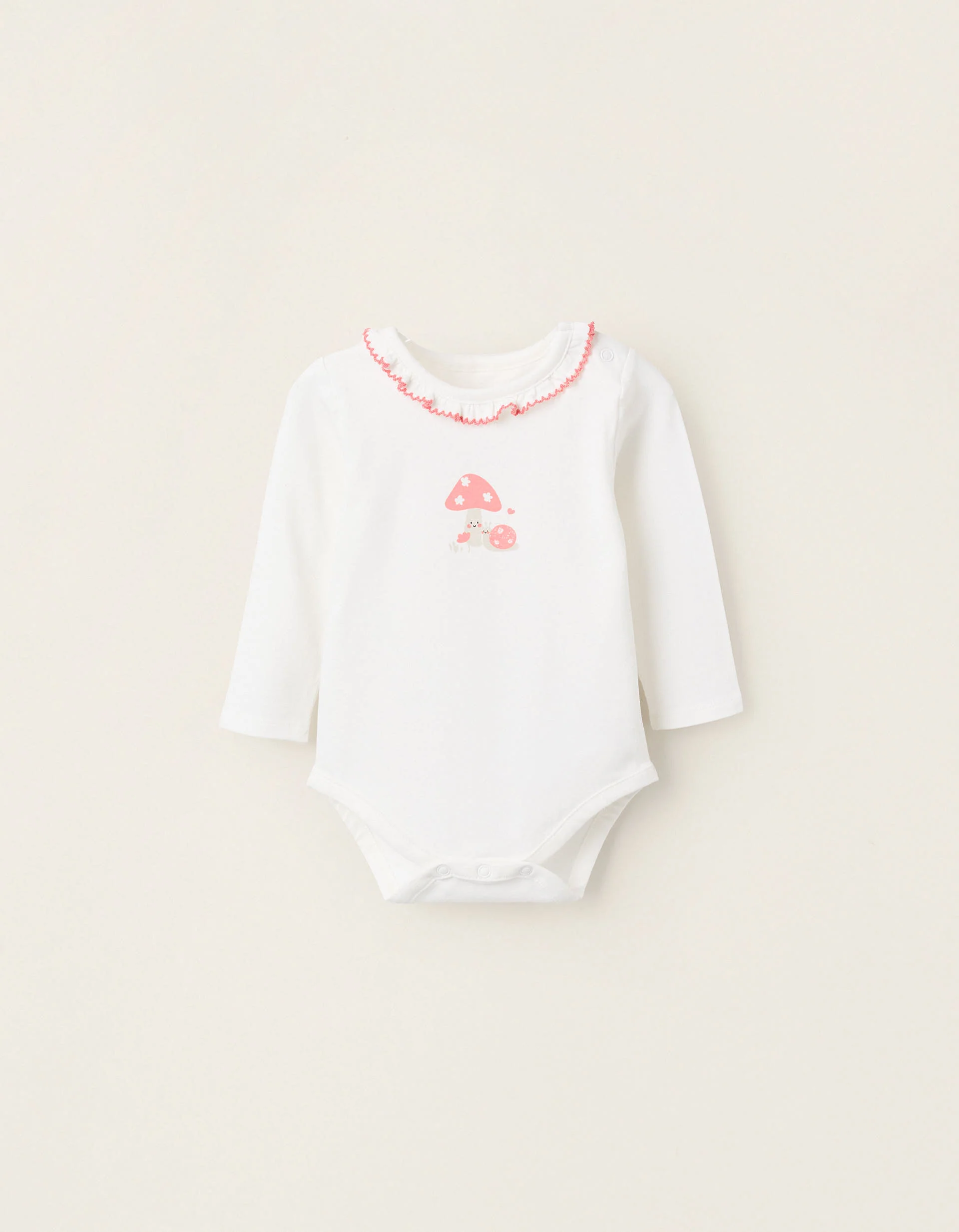 Bodysuit with Ruffles at the Collar for Newborn Girls 'Mushroom', White