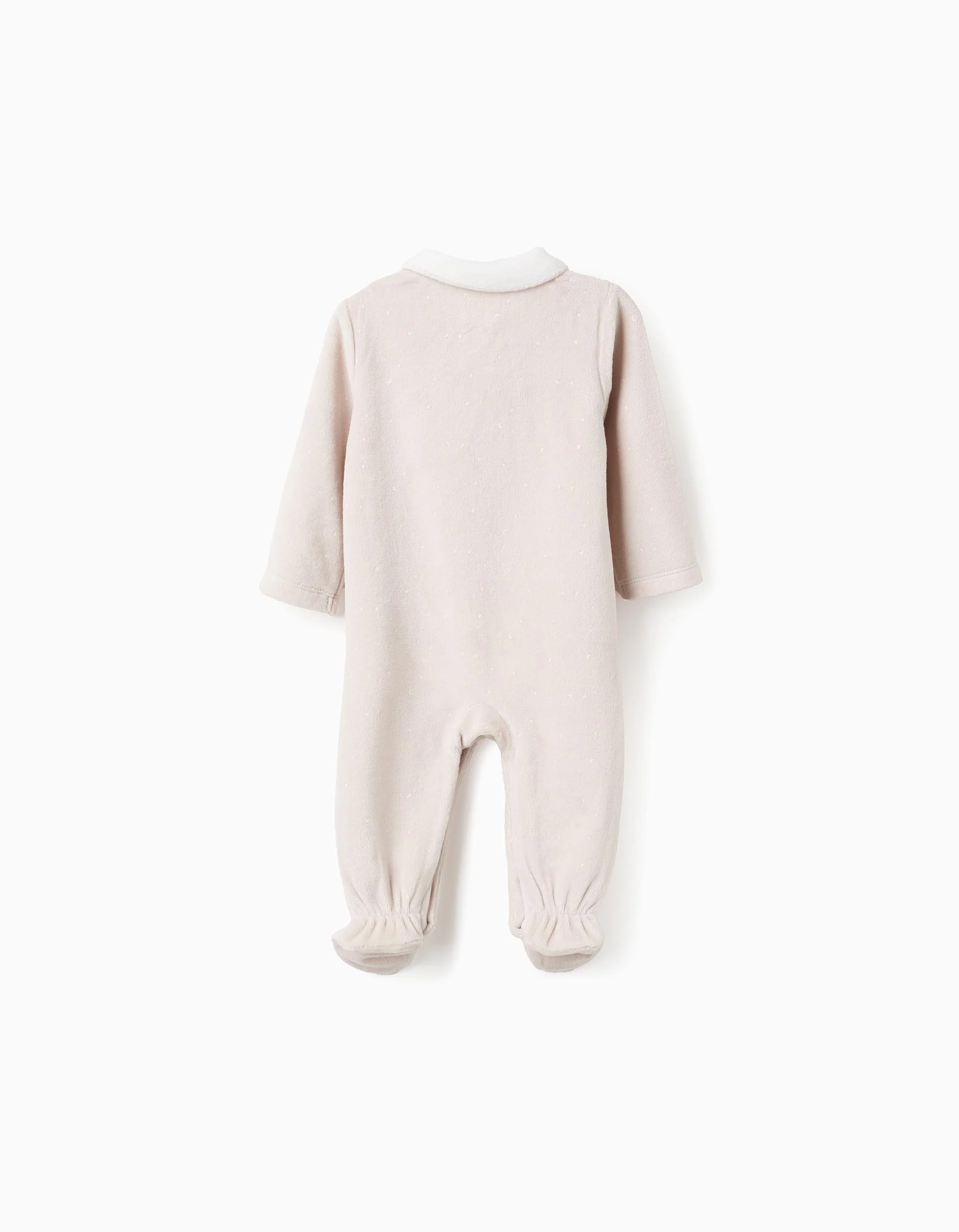 Textured Velour Babygrow with Peter Pan Collar for Newborns, Beige