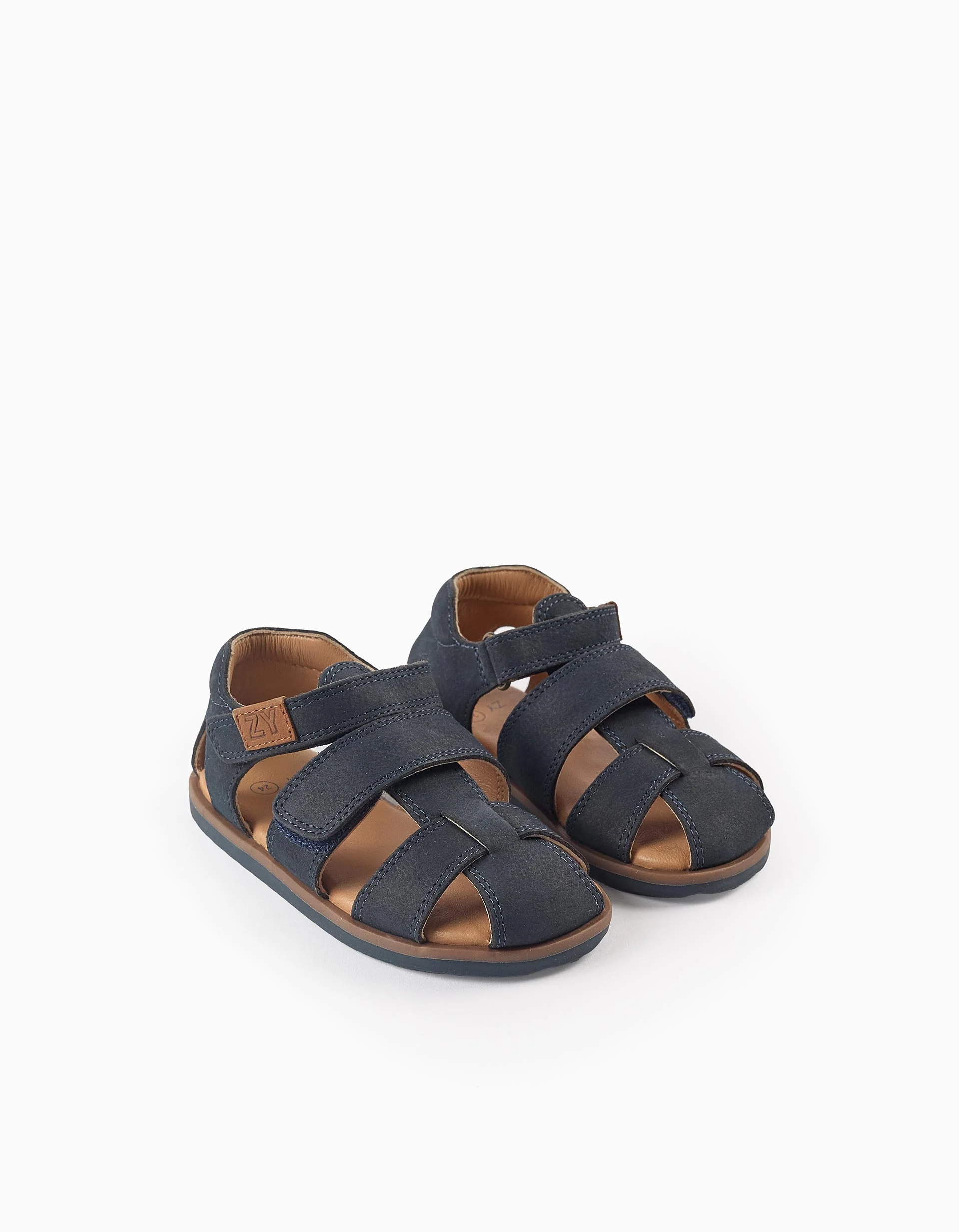 Flexible Leather Sandals for Baby Boys, Dark Blue