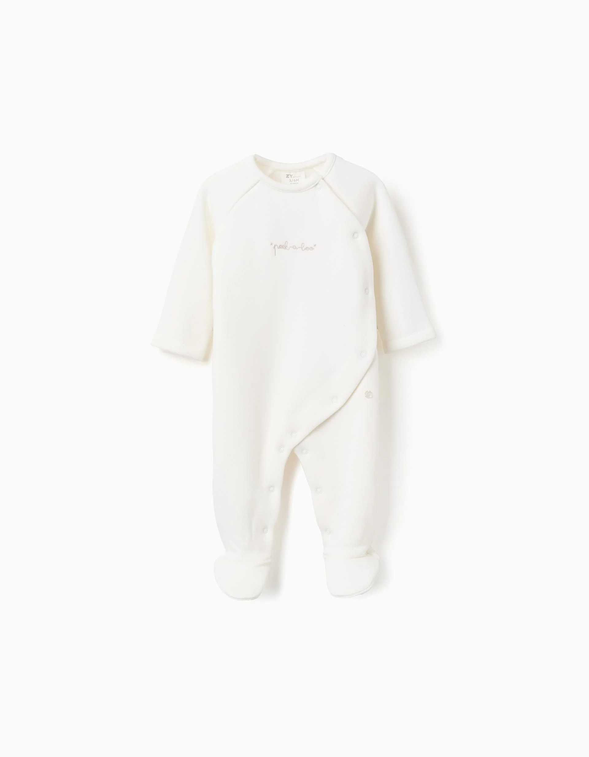 Brushed Babygrow with Front Embroidery for Newborns, White