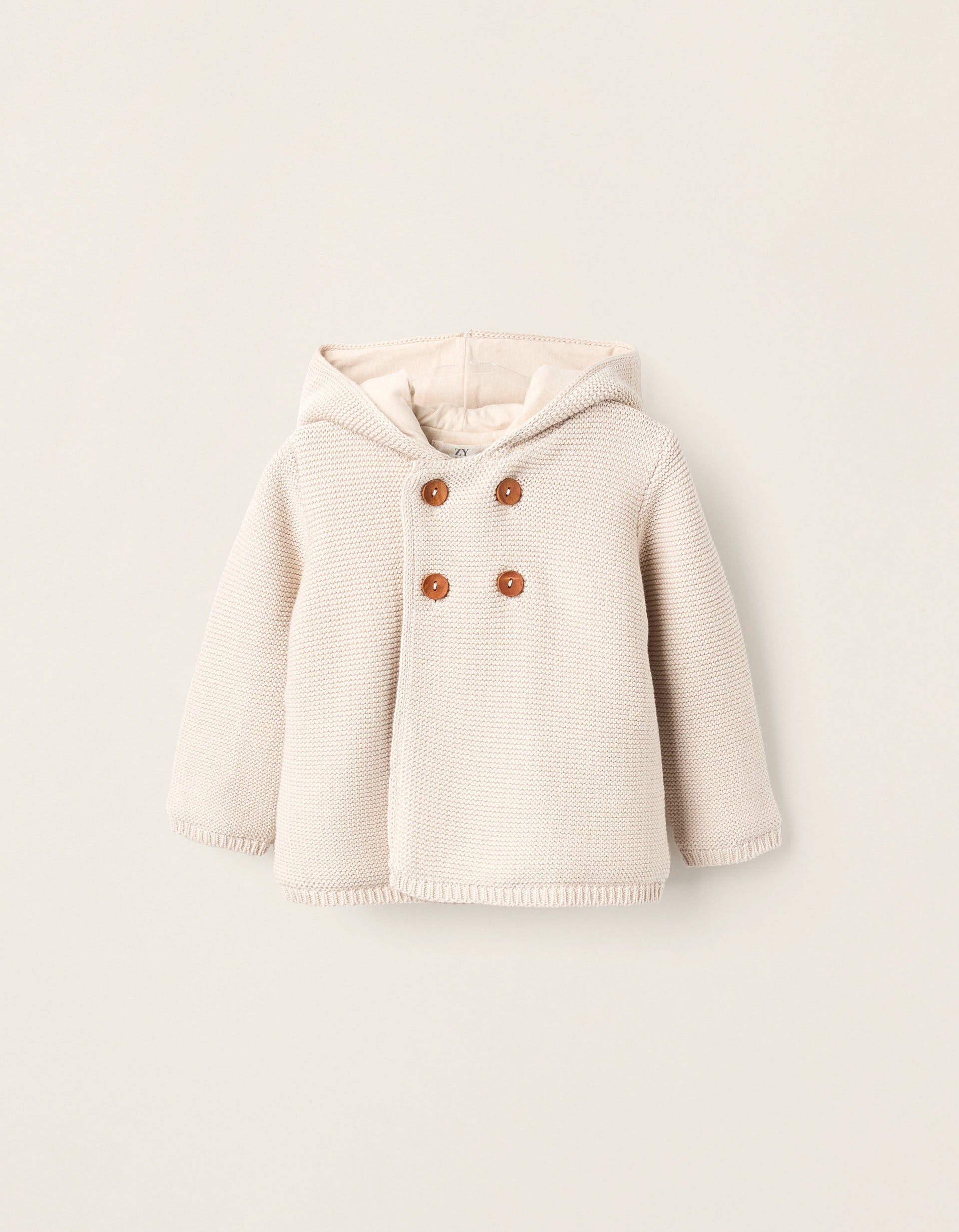 Hooded Cardigan with Pompom for Newborns, Beige