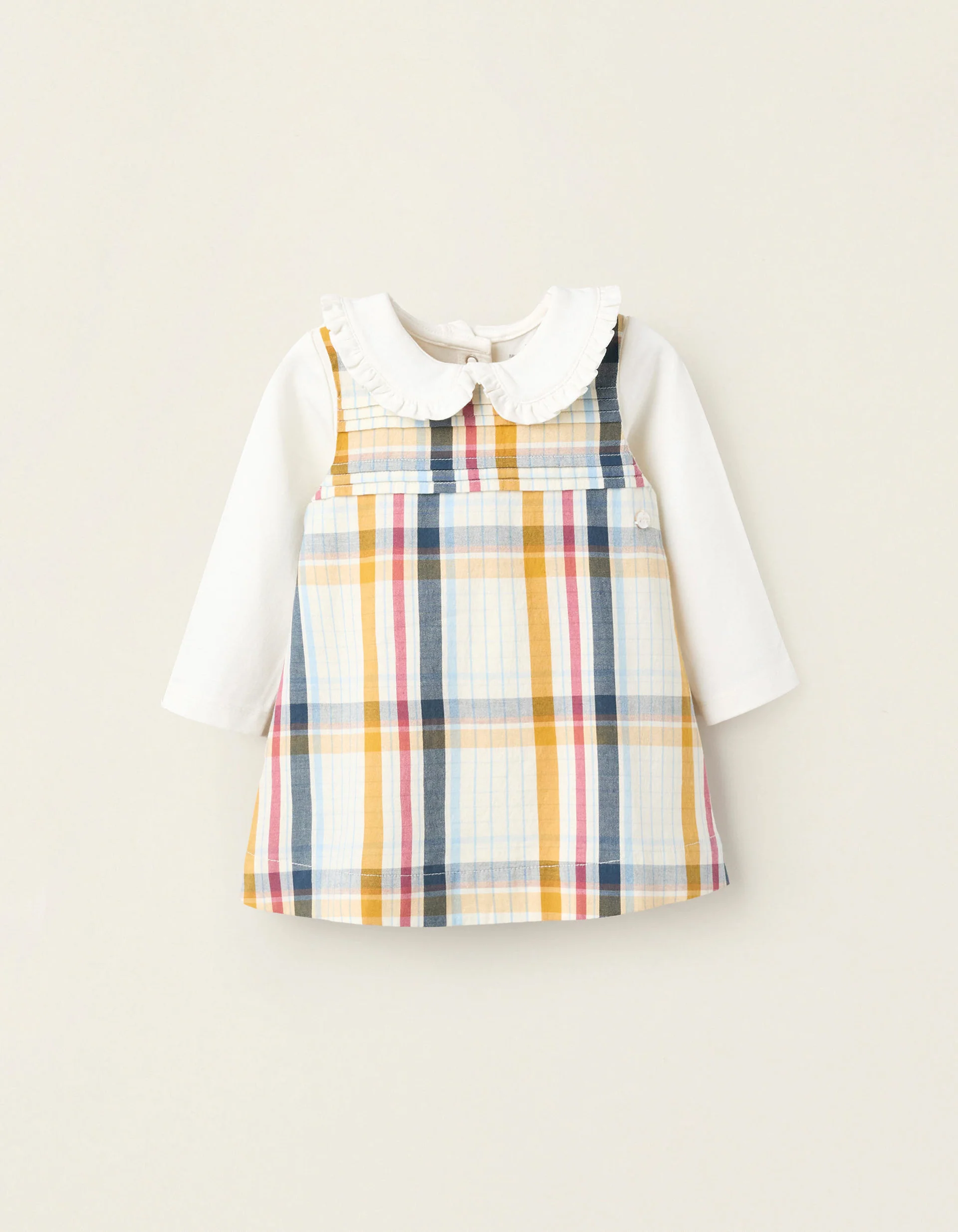 Bodysuit + Pinafore Dress with Check for Newborn Girls 'B&S', Multicolour