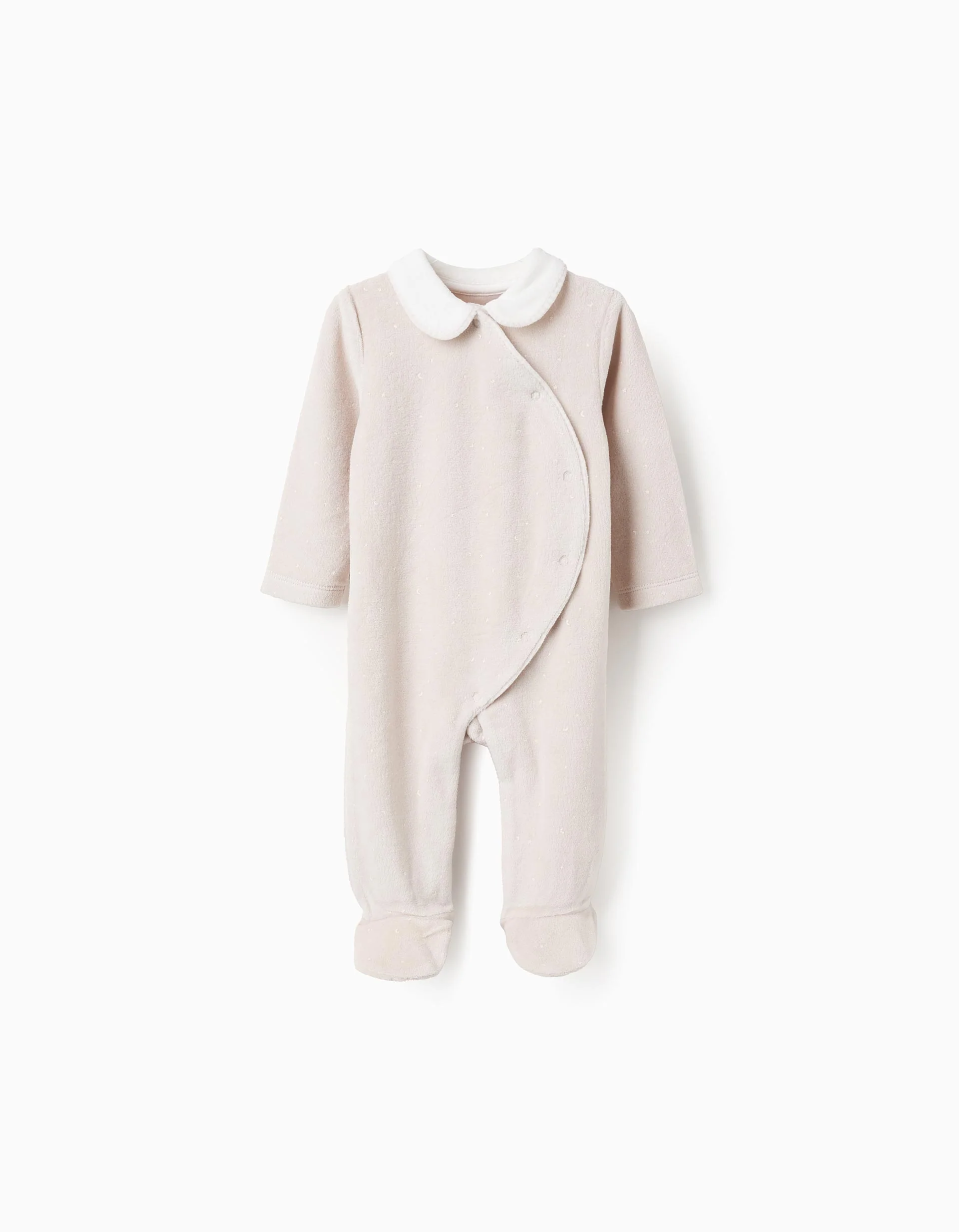 Textured Velour Babygrow with Peter Pan Collar for Newborns, Beige