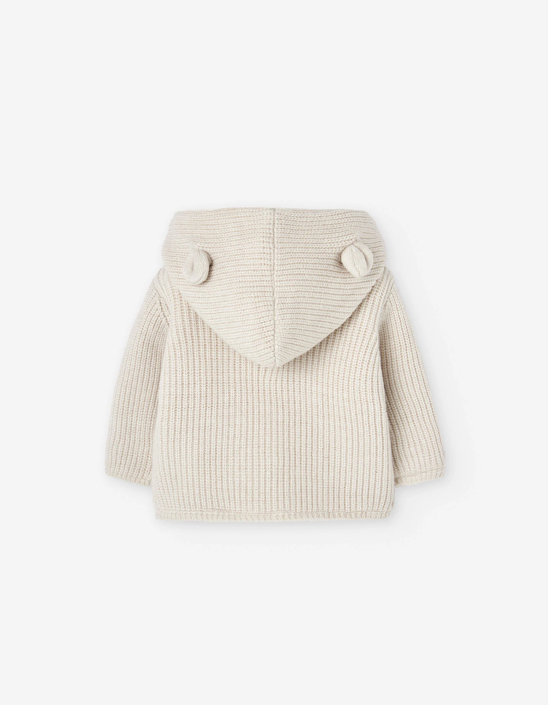 Hooded knitted jacket with sherpa lining for newborn, beige