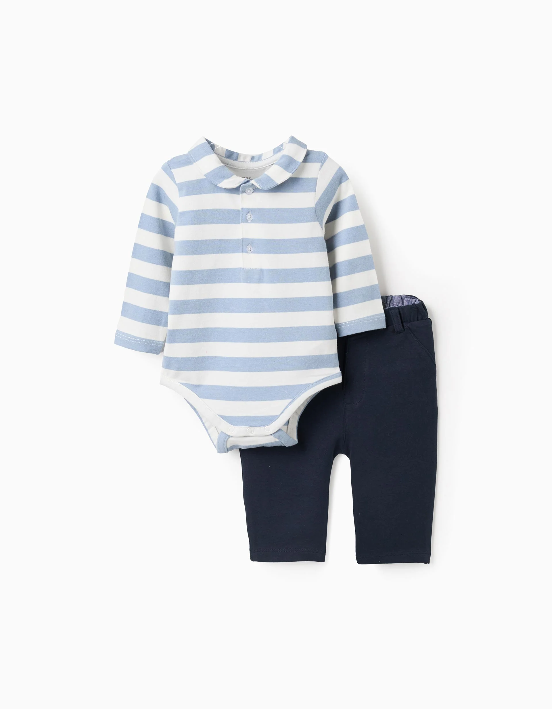 Striped Bodysuit + Jersey Trousers for Newborns, Blue/White