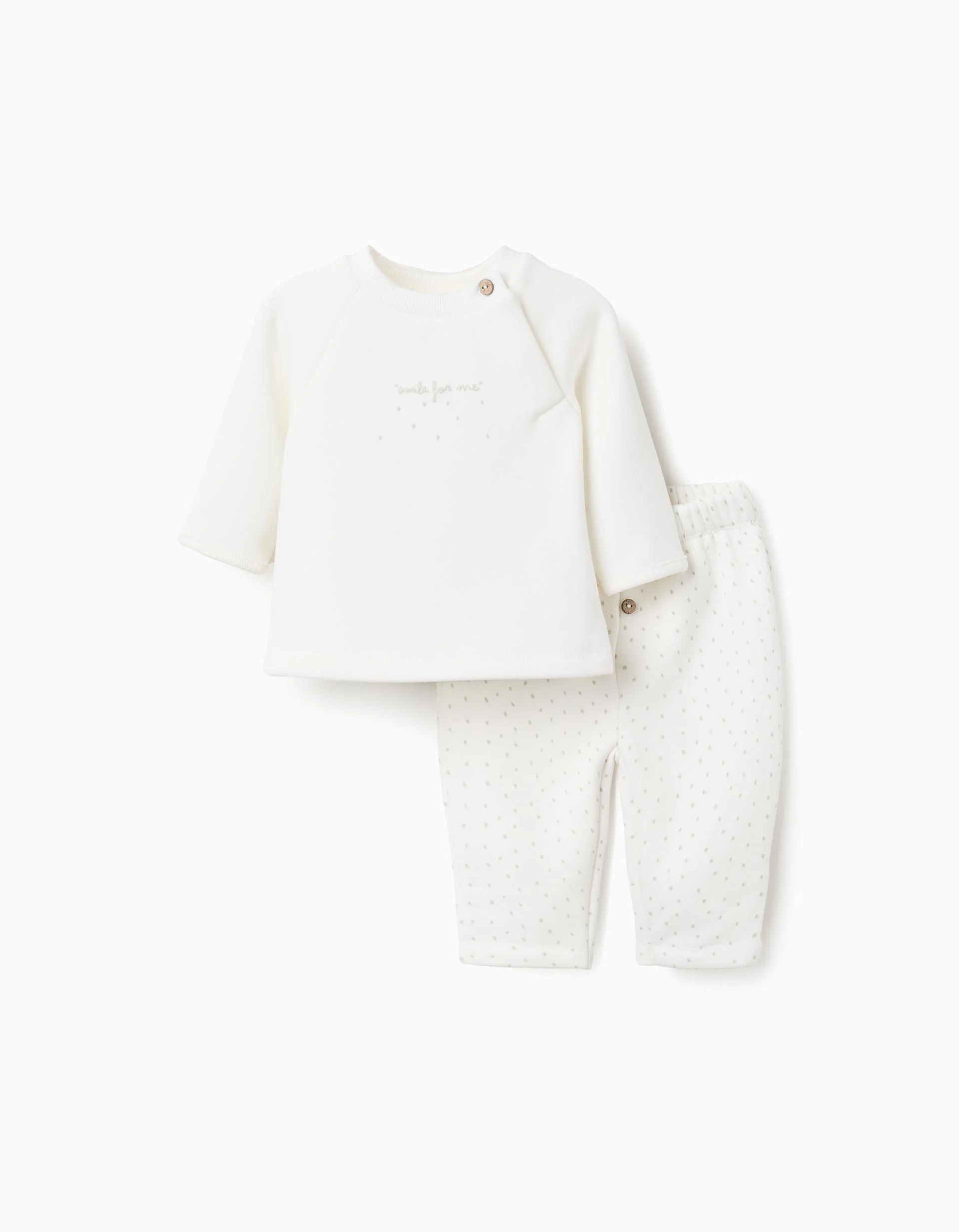 Sweatshirt + trousers set with plush lining for newborn boys, white