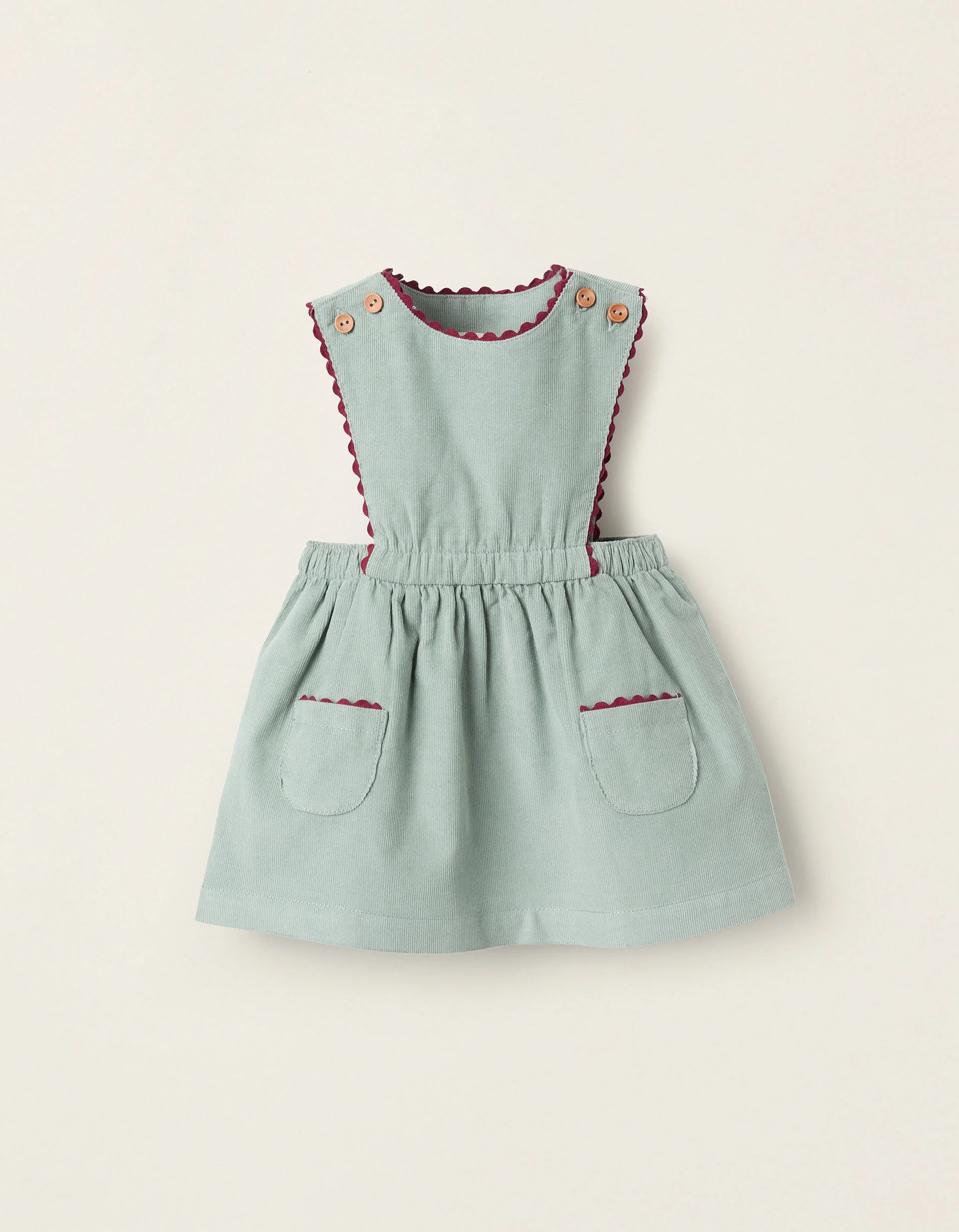 Corduroy Pinafore Dress for Newborn Girls, Green/Burgundy