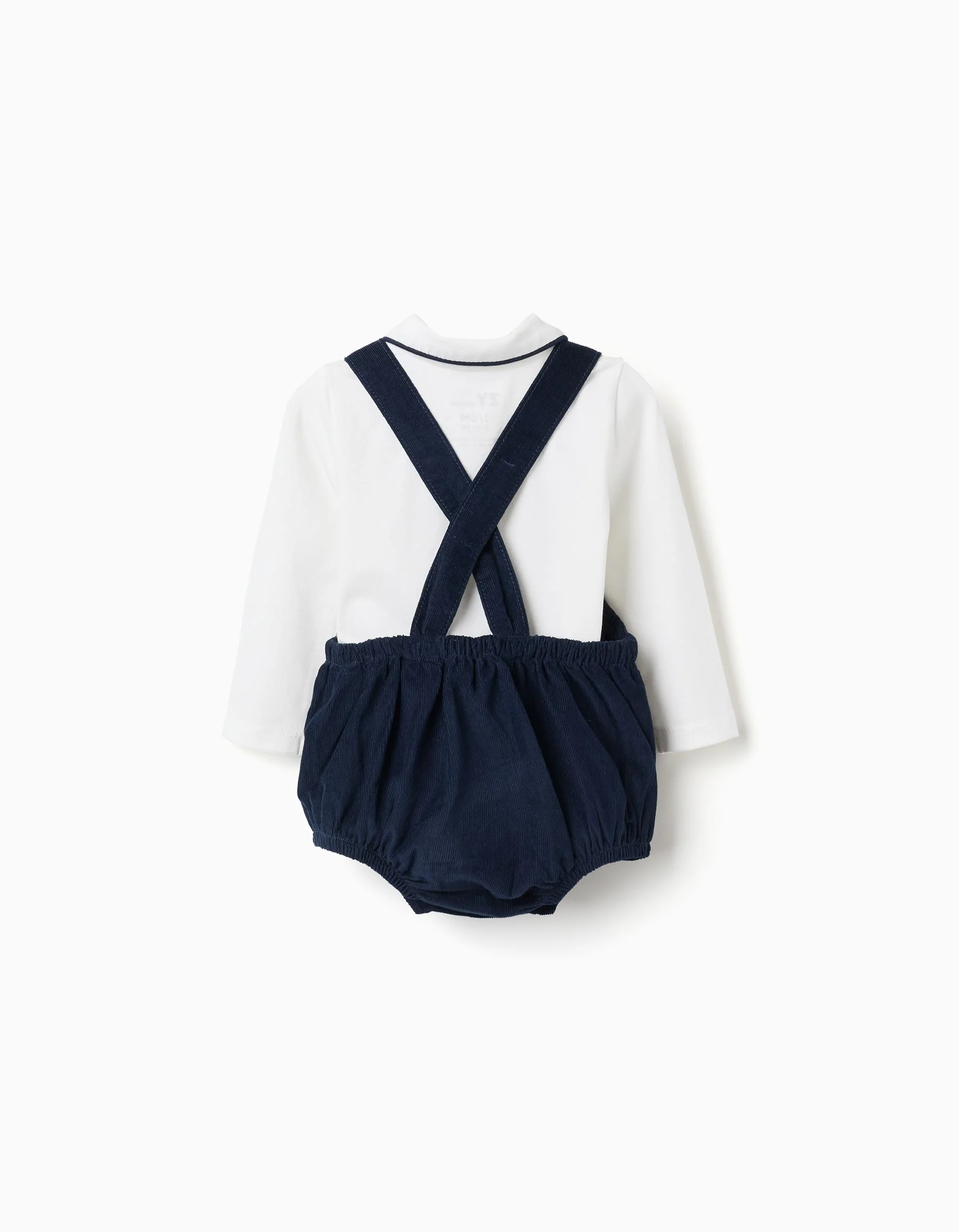 Set of body + corduroy jumpsuit for newborn boys, white/dark blue
