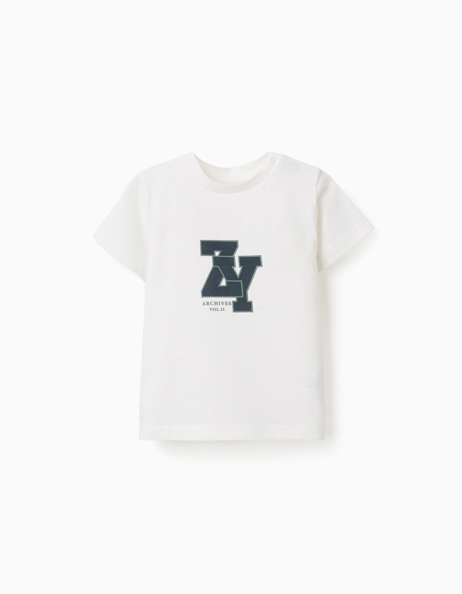 Cotton T-shirt 'ZY' for Baby Boys, White/Dark Blue/Green
