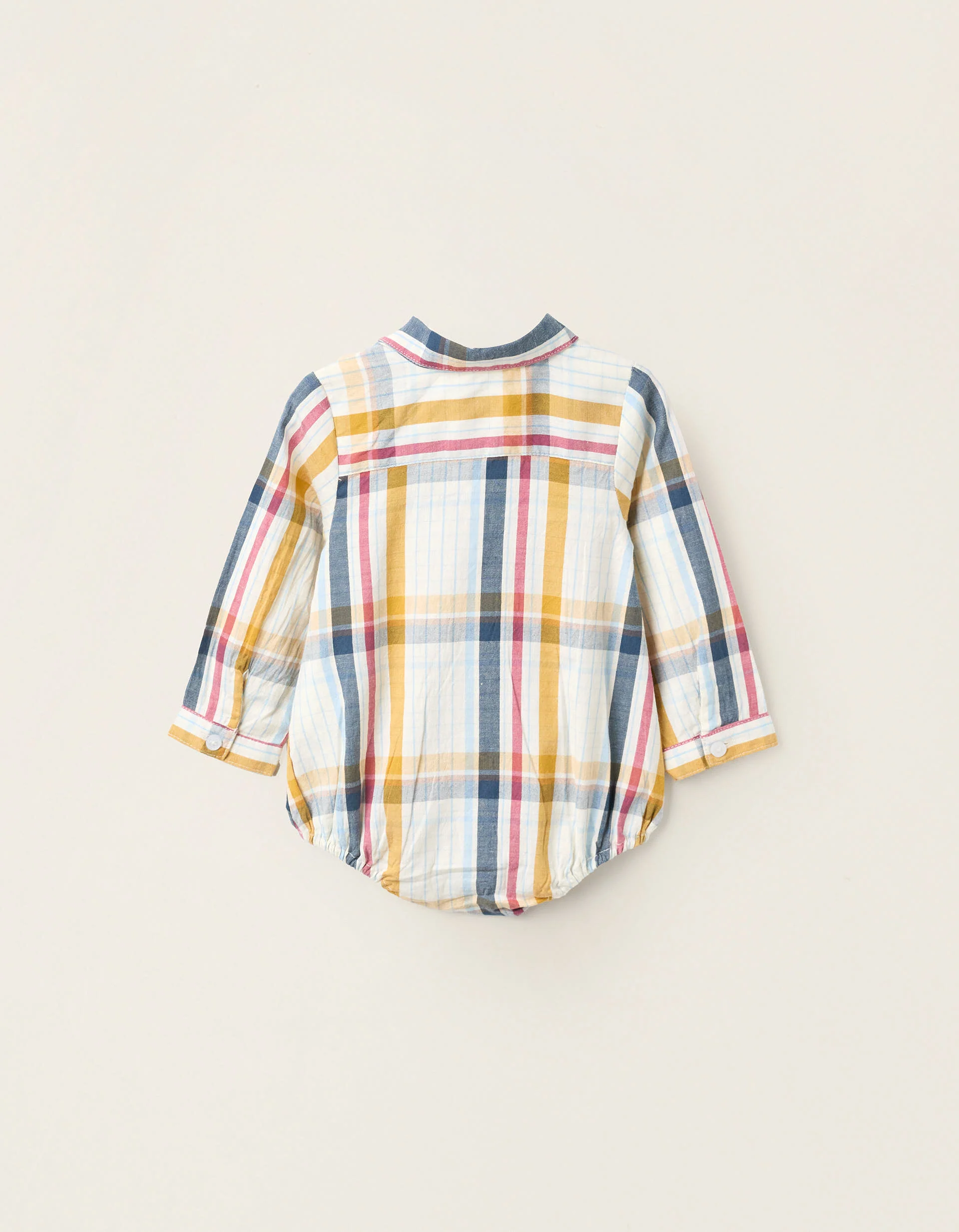 Cotton Bodysuit-Shirt with Checkered Pattern for Newborns 'B&S', Multicolour