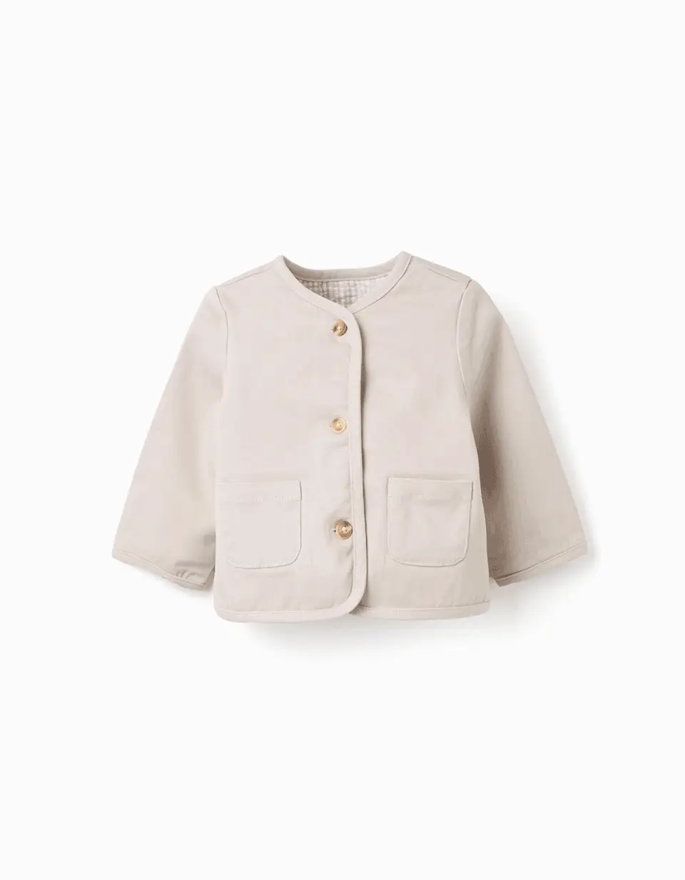 Quilted reversible jacket in cotton for newborn boys, beige