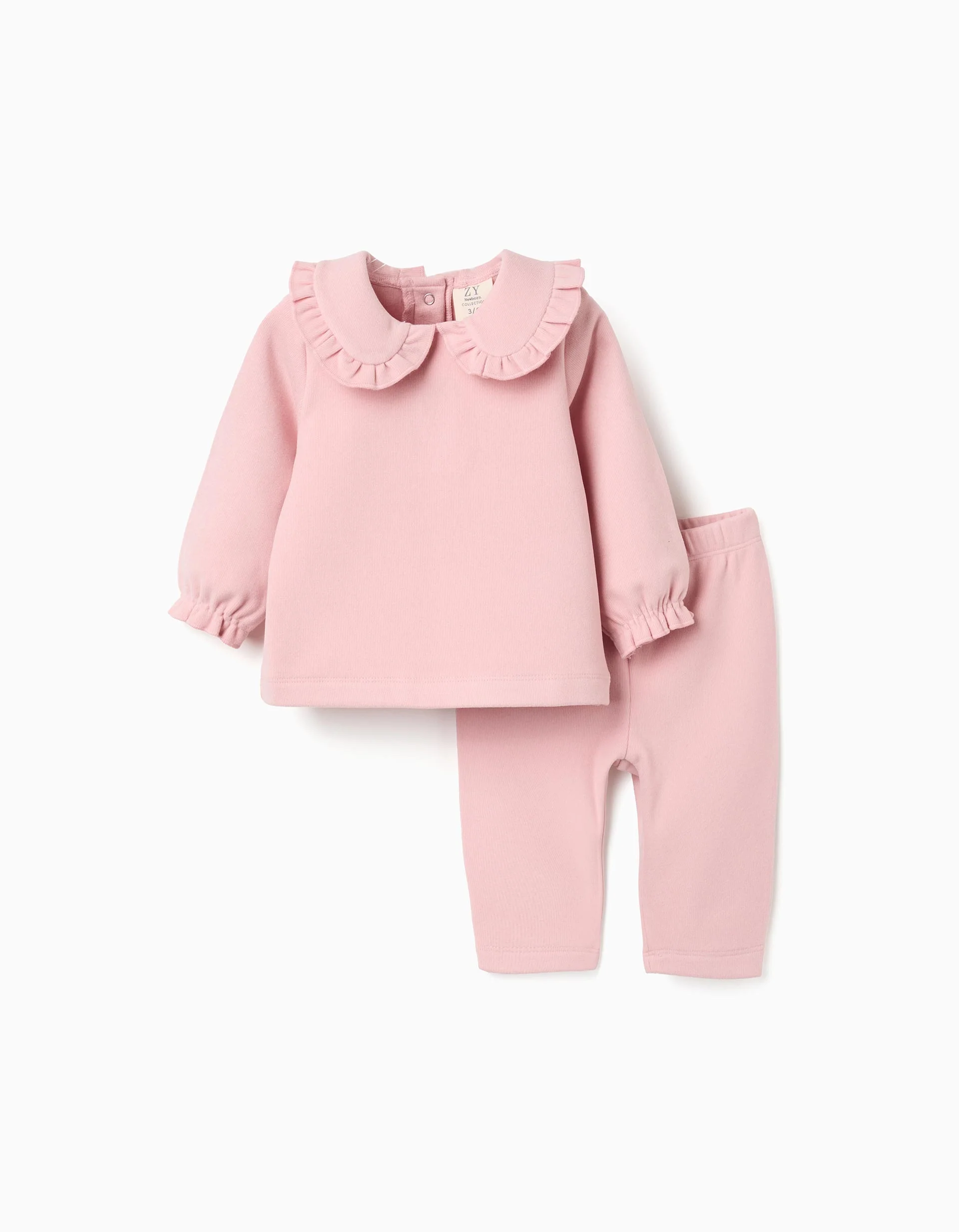 Knitted jumper with ruffles + trousers for newborn girls, pink