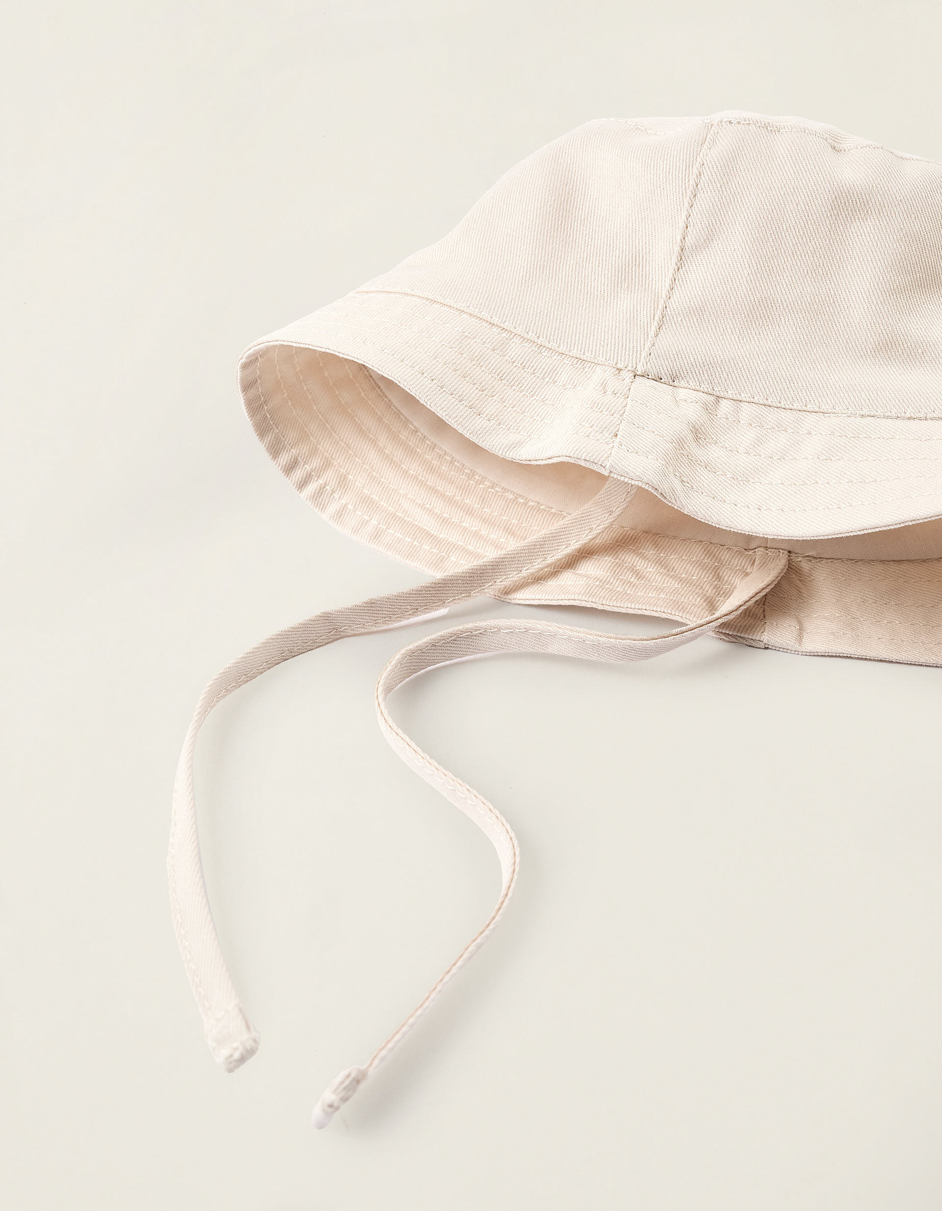 Twill Hat with Side Straps for Newborns and Babies, Beige