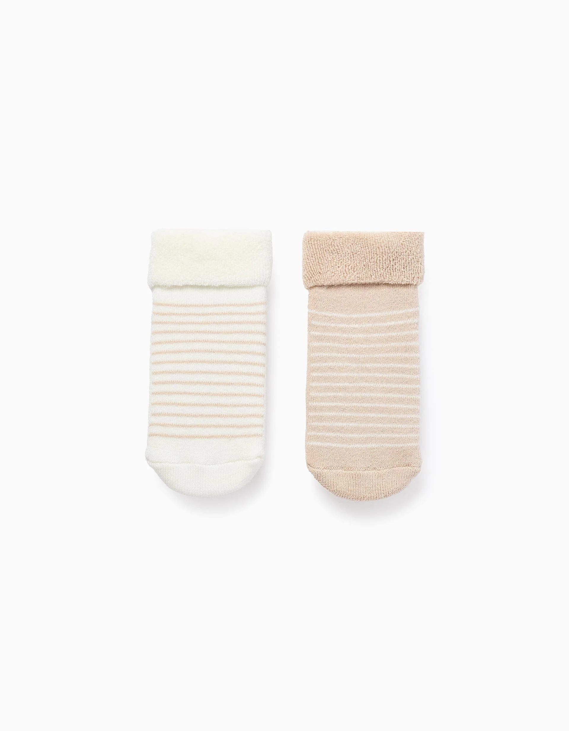 Pack of 2 Pairs of Striped Non-slip Socks for Babies, Beige/White