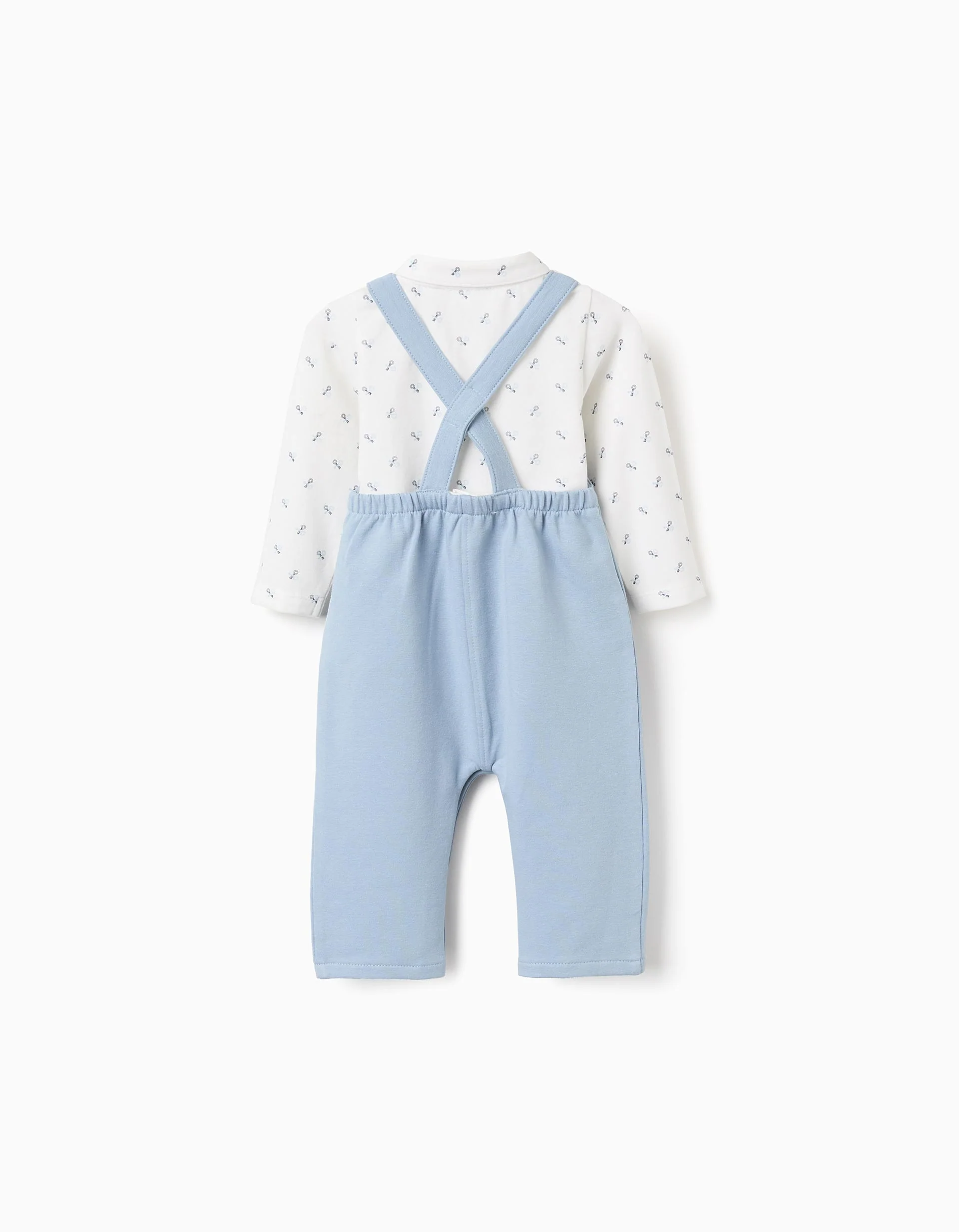 Polo-Bodysuit + Dungarees for Newborn Boys, White/Light Blue
