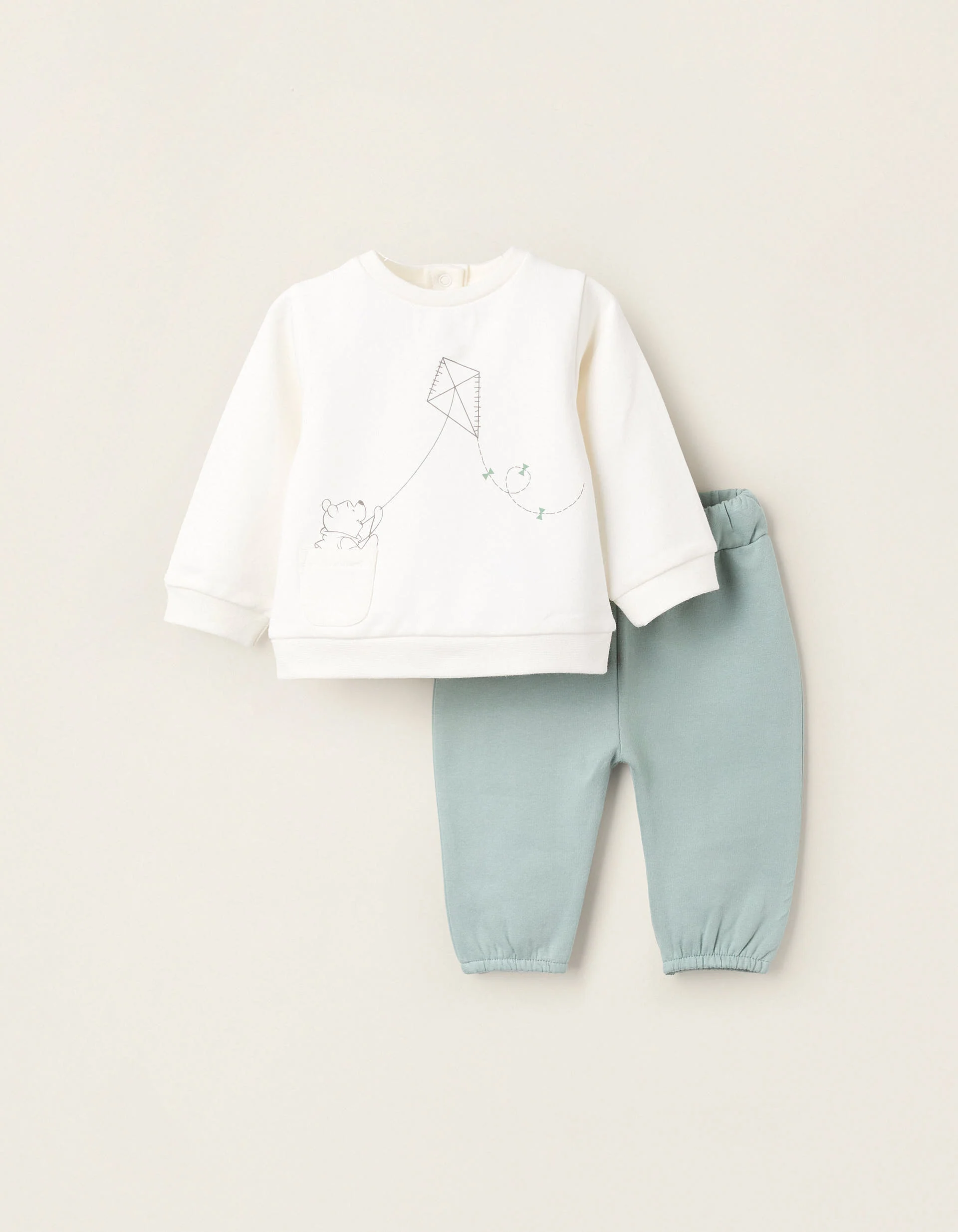 Brushed Sweatshirt + Trousers for Newborns 'Winnie', White/Green