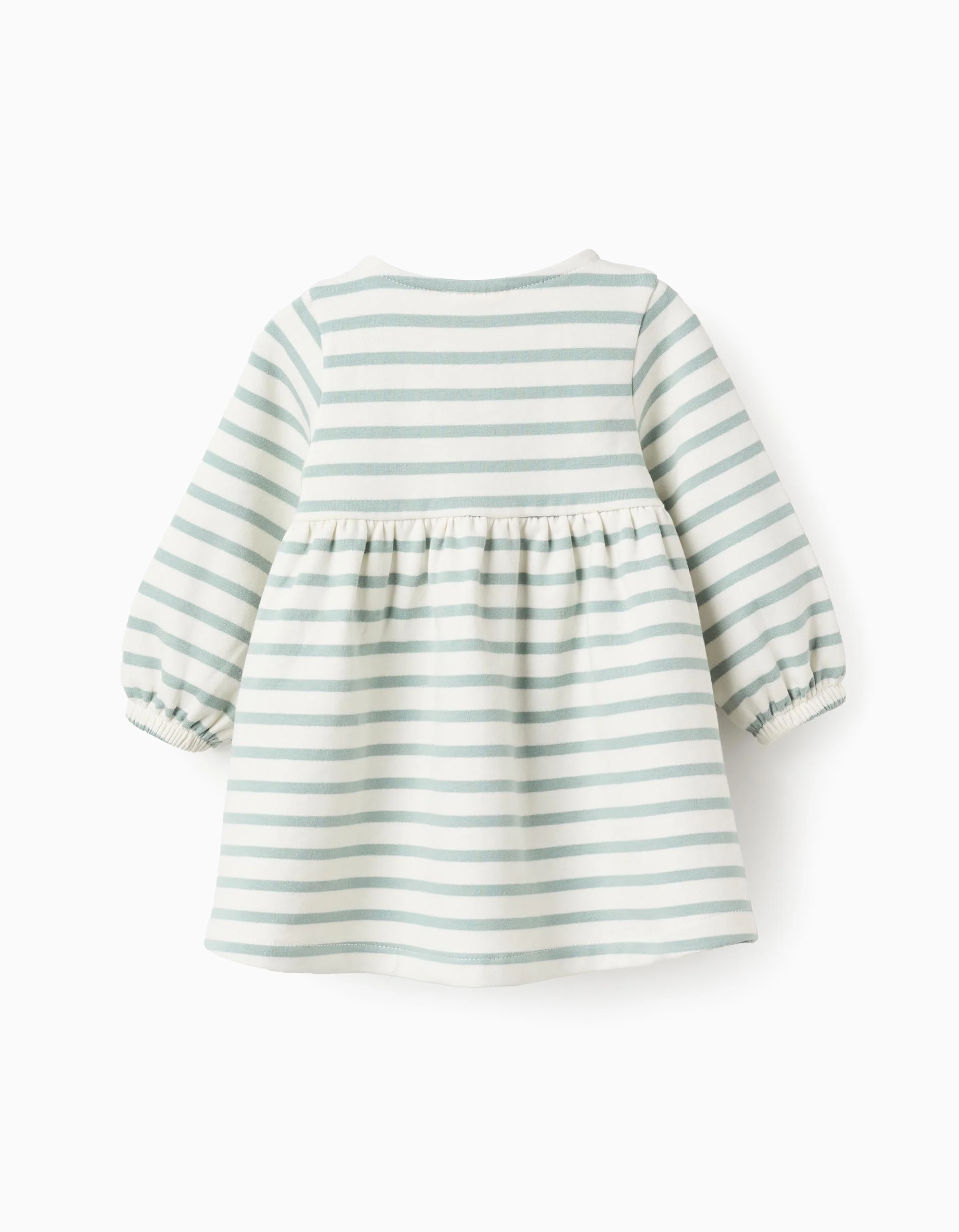 Striped Brushed Dress for Newborn Girls, White/Blue-Green