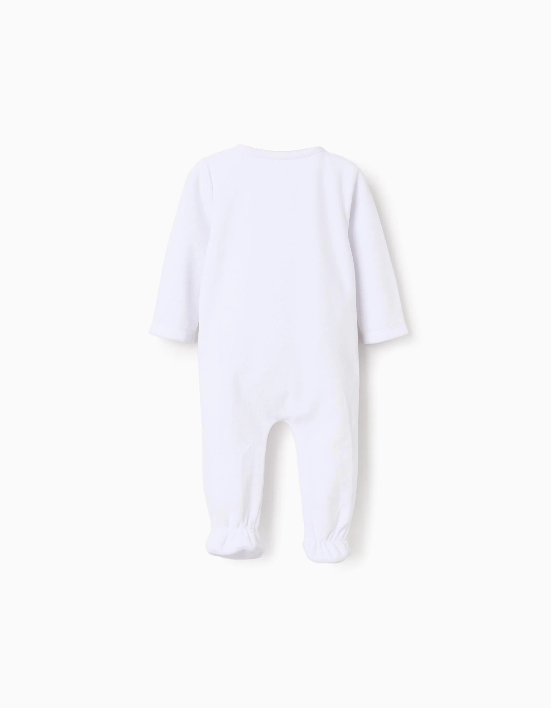 Velvet babygrow with fully front opening for newborns, white