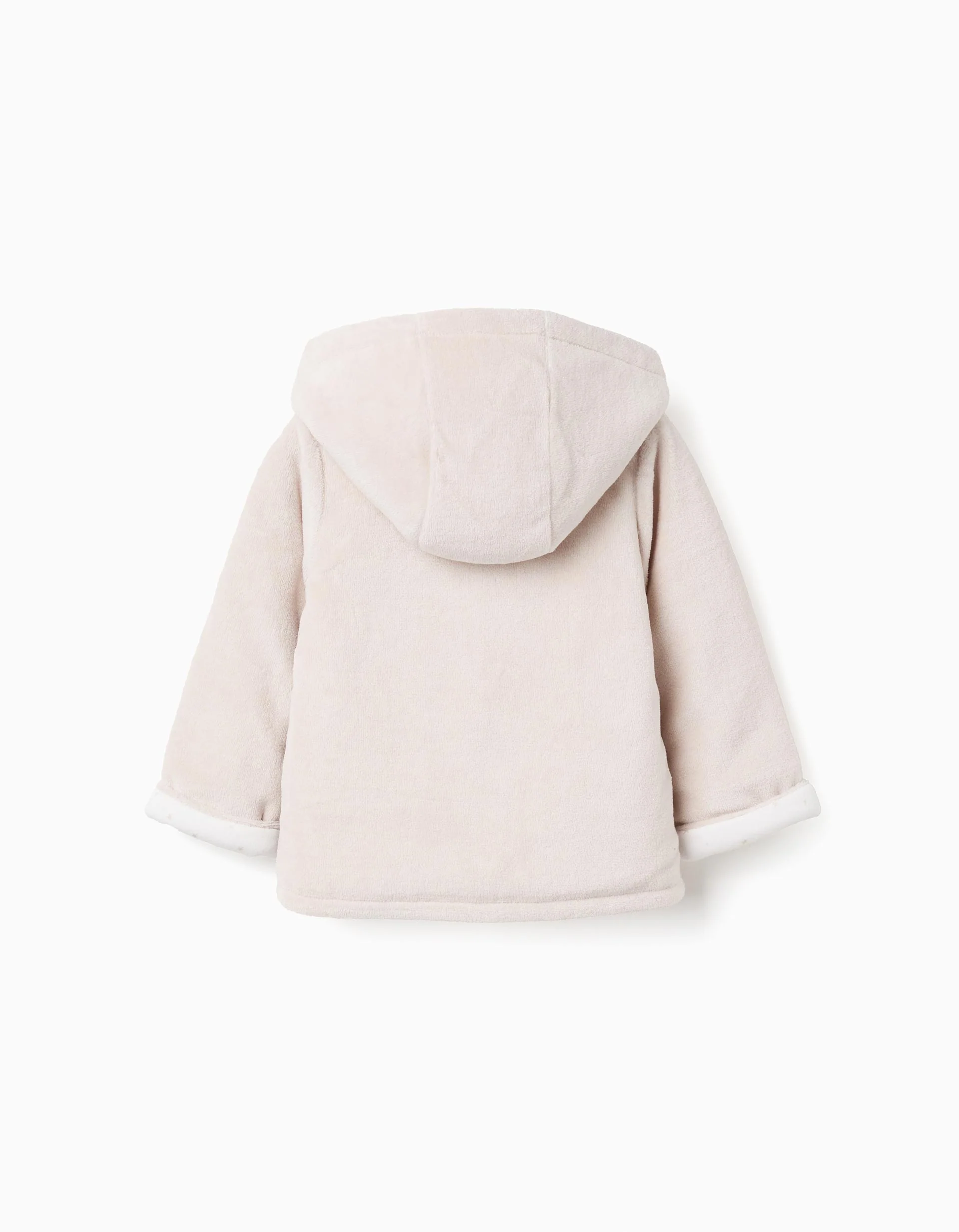 Velvet Quilted Hooded Jacket for Newborn Boys, Beige