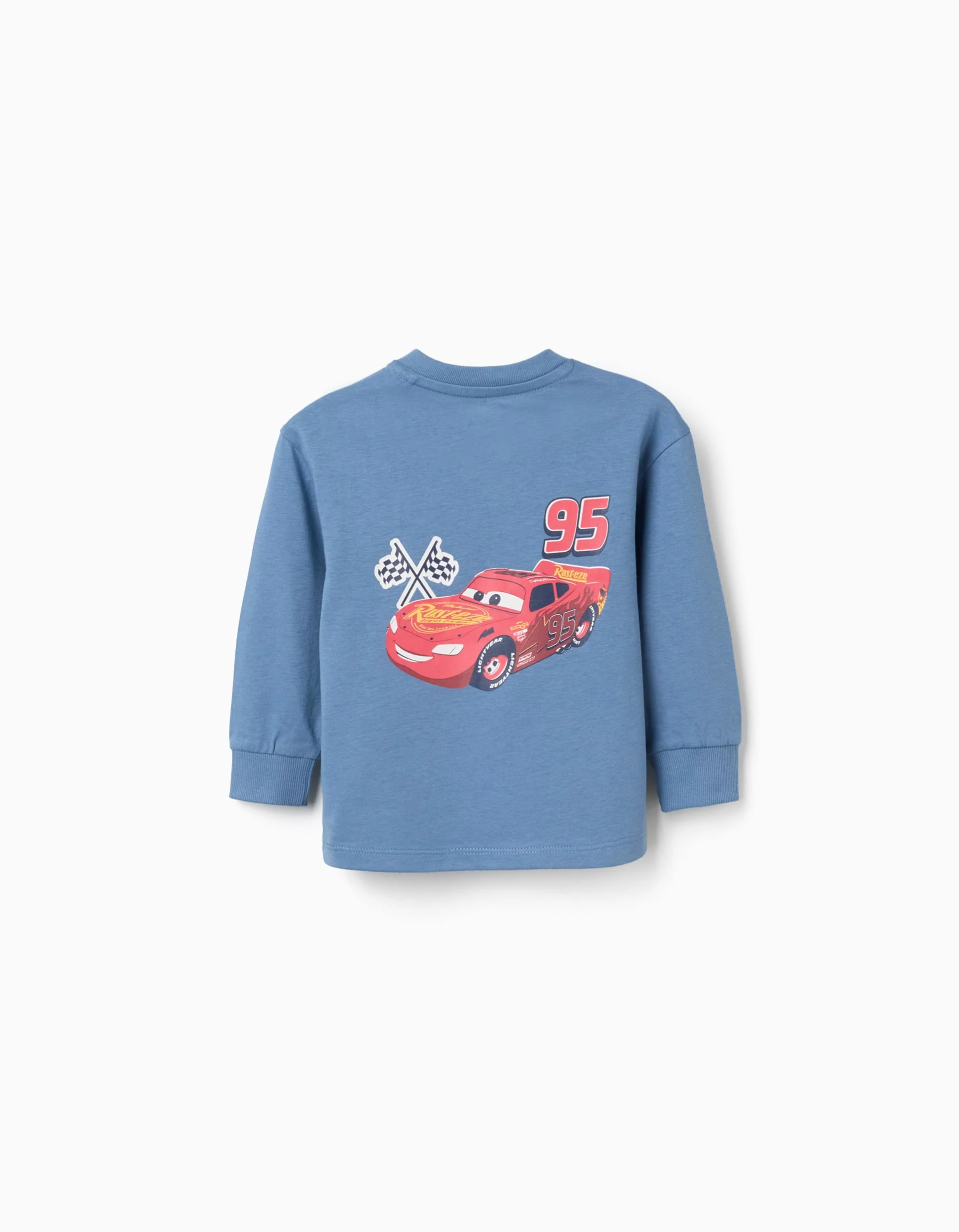 Long sleeve cotton T-shirt with Lightning McQueen for baby boys, blue