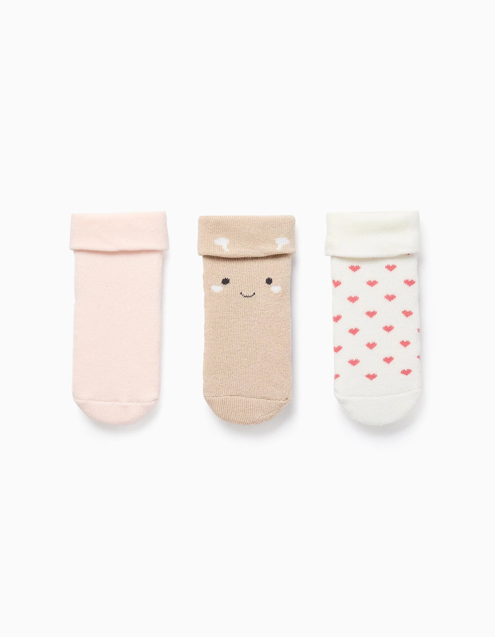 Pack of 3 Pairs of Thick Socks for Baby Girls 'Hearts', Multicolour