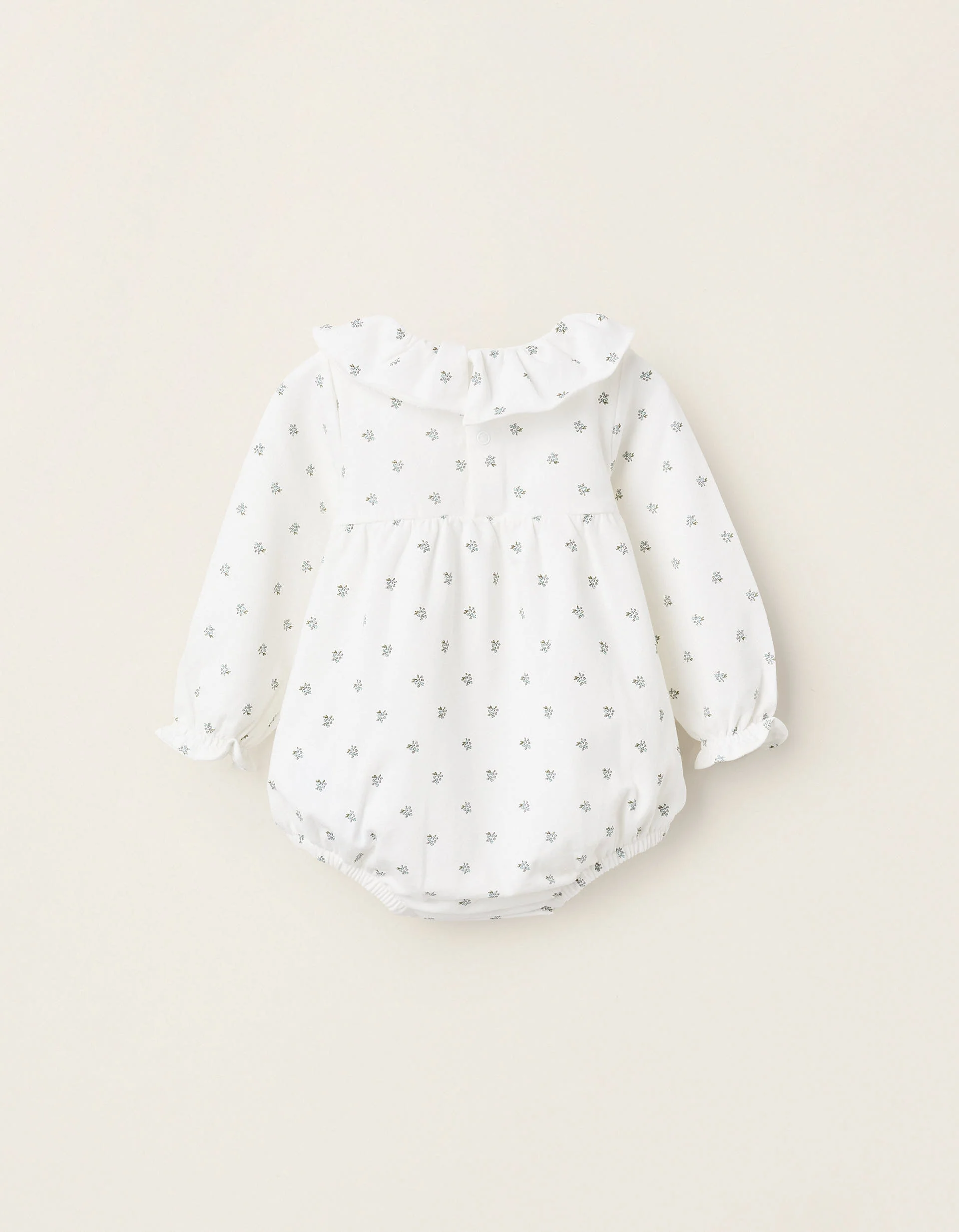 Bodysuit with Pattern and Ruffles for Newborn Girls 'Flowers', White